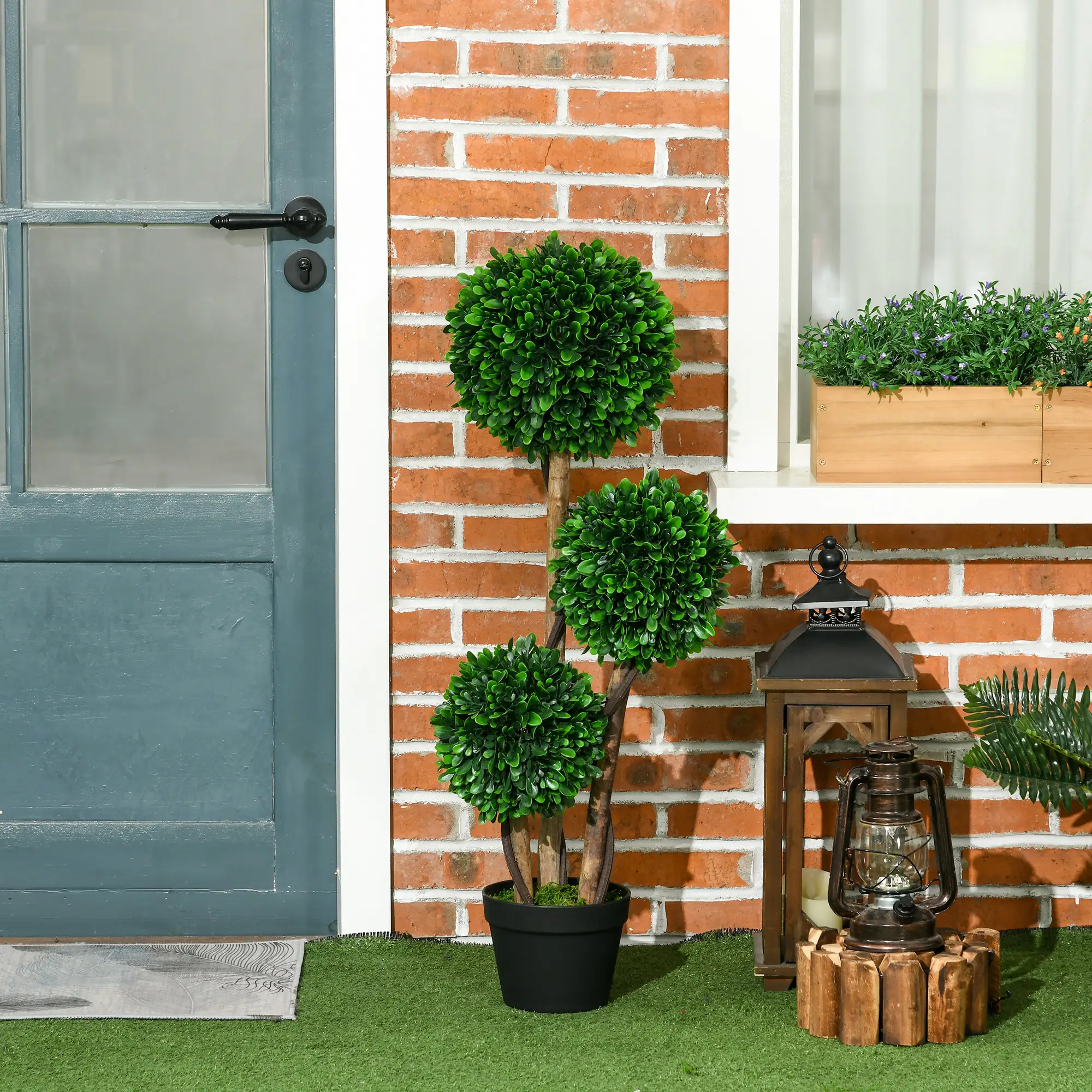 3ft Artificial Tree, Triple Ball Boxwood Topiary, Indoor Outdoor - Image 8