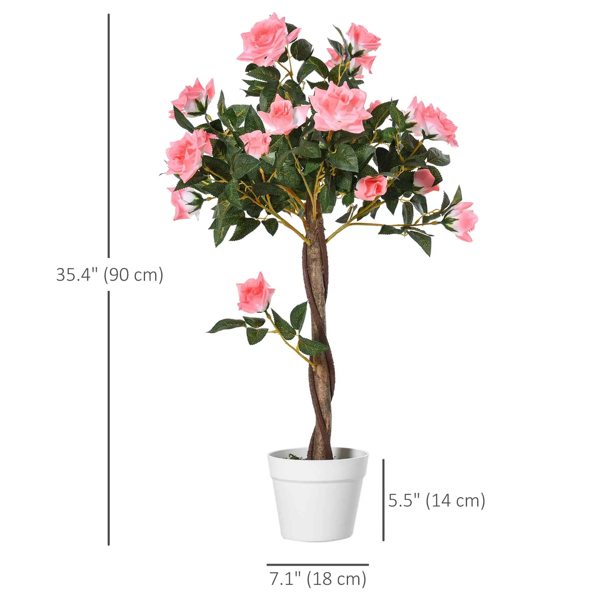 3FT Pink Rose Artificial Plant in Pot, Fake Plant for Home Decor, Pink - Image 3