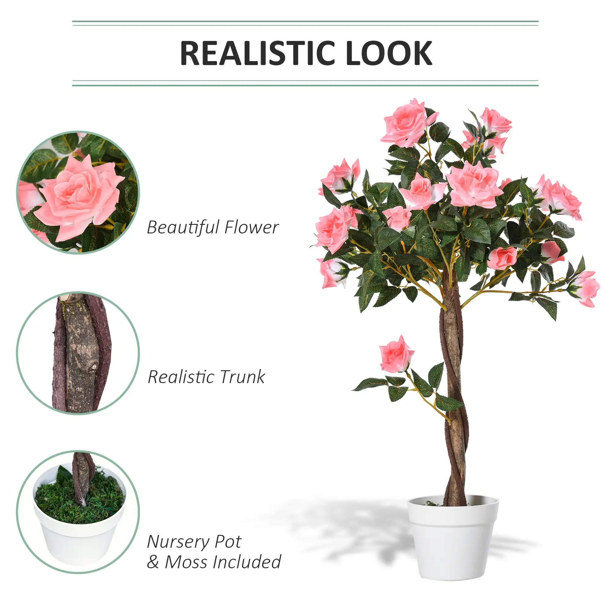 3FT Pink Rose Artificial Plant in Pot, Fake Plant for Home Decor, Pink - Image 5