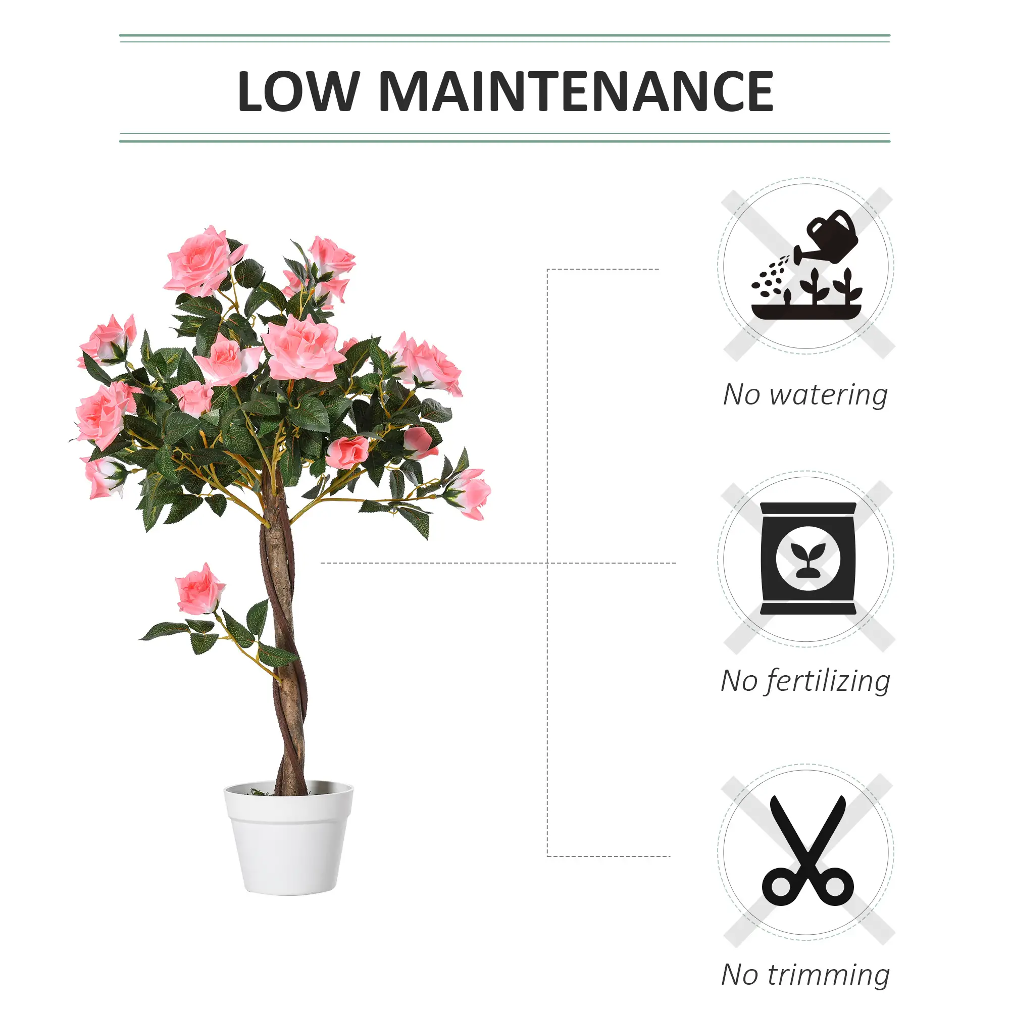 3FT Pink Rose Artificial Plant in Pot, Fake Plant for Home Decor, Pink - Image 6