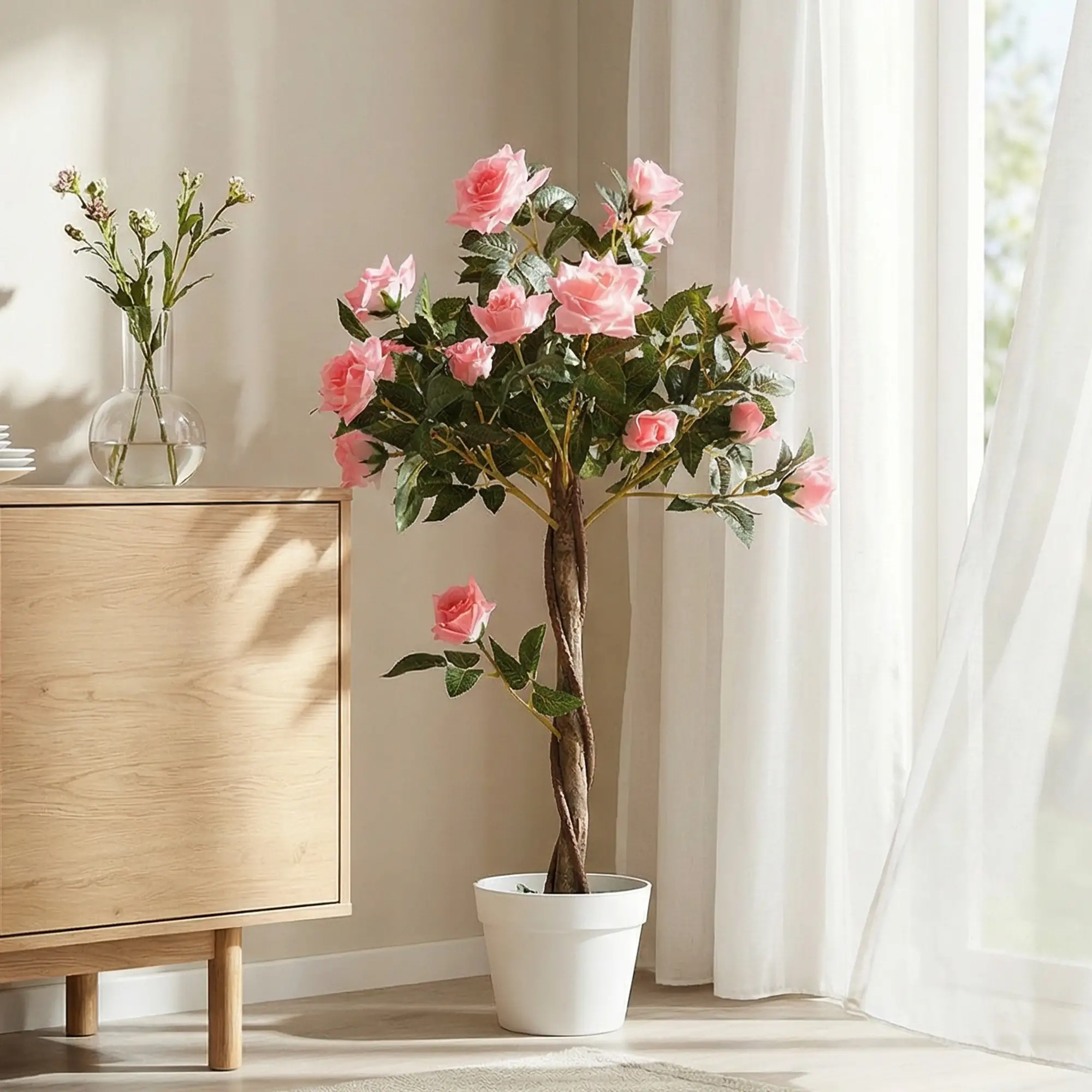 3FT Pink Rose Artificial Plant in Pot, Fake Plant for Home Decor, Pink - Image 9