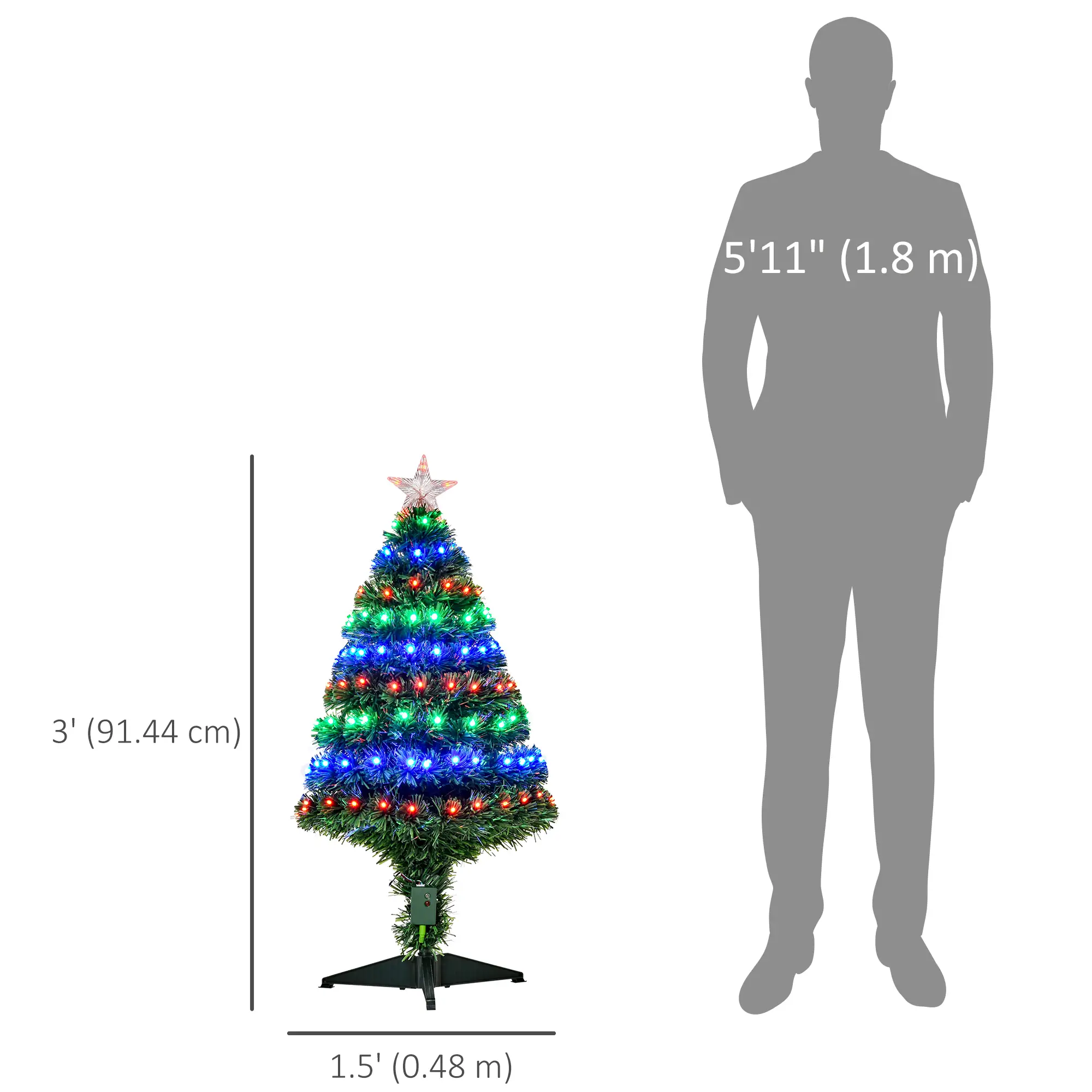 3FT Pre-Lit LED Fiber Optic Christmas Tree, With Stand - Image 3