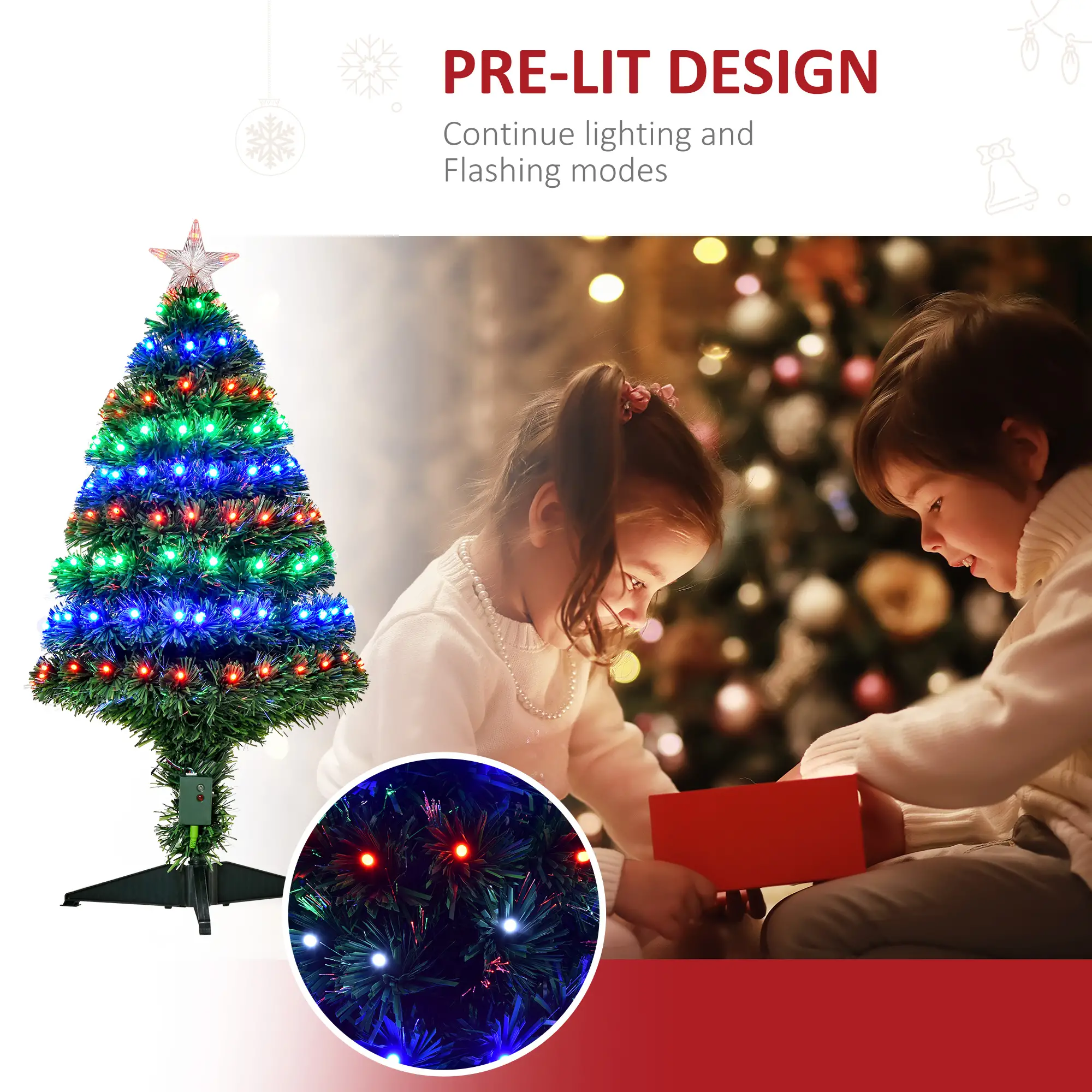 3FT Pre-Lit LED Fiber Optic Christmas Tree, With Stand - Image 5