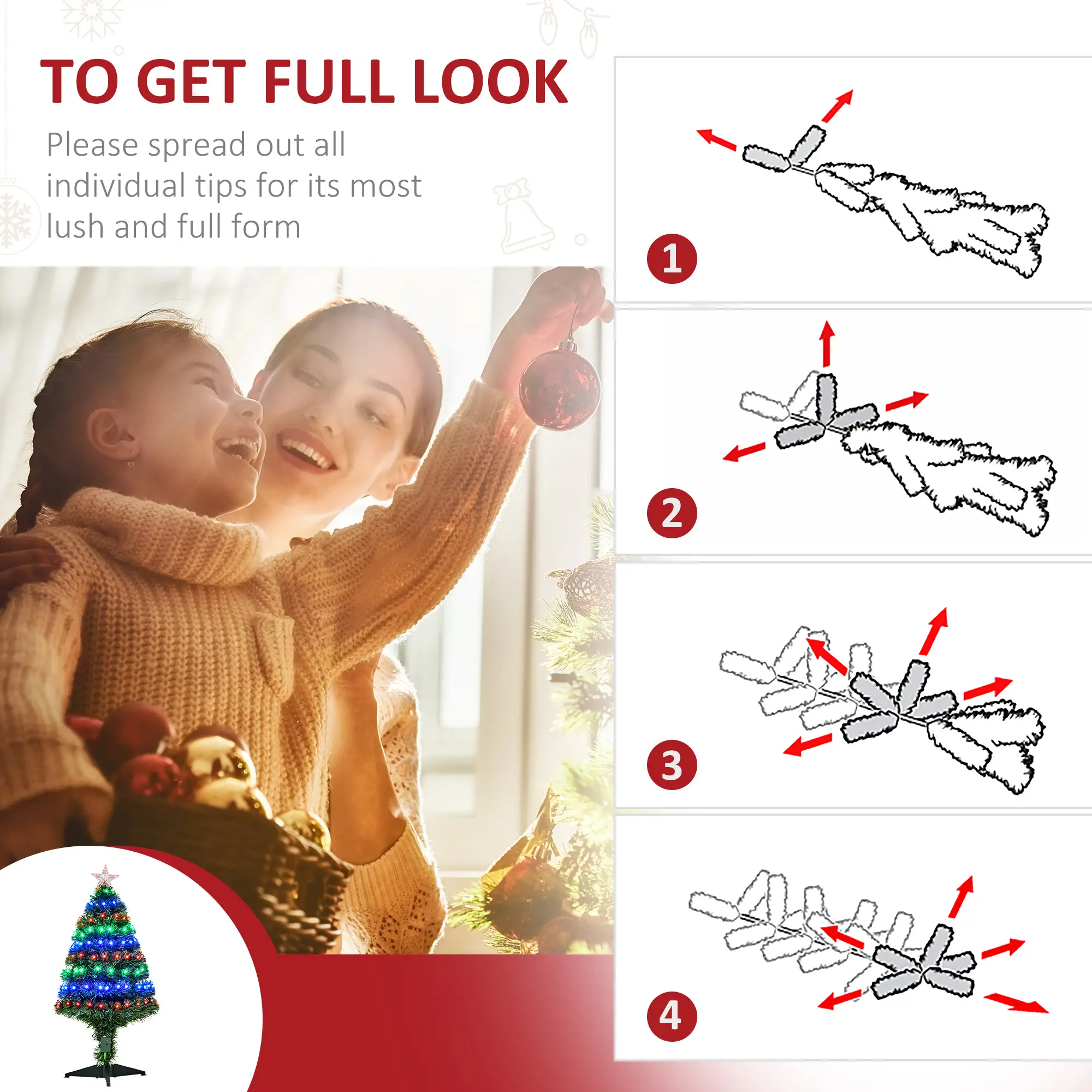3FT Pre-Lit LED Fiber Optic Christmas Tree, With Stand - Image 6