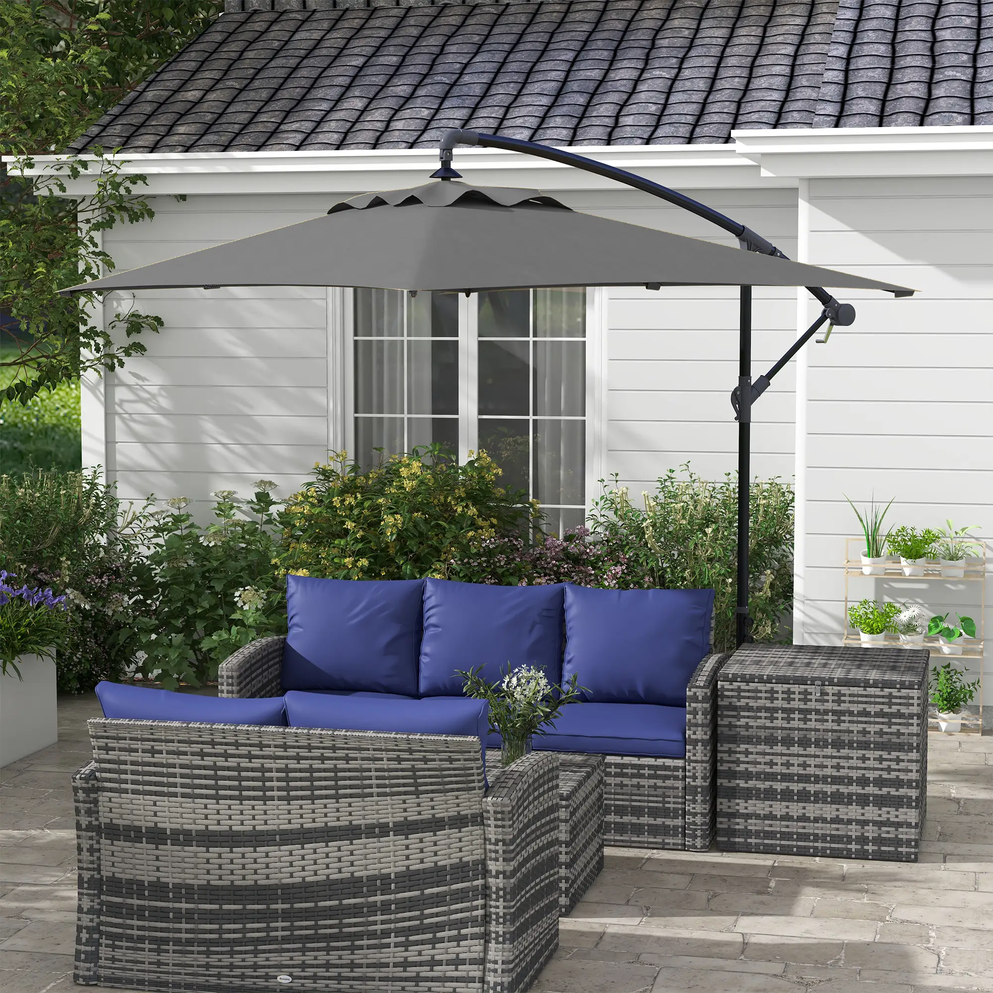 3m Patio Offset Umbrella, With Cross Base, Dark Grey - Image 2
