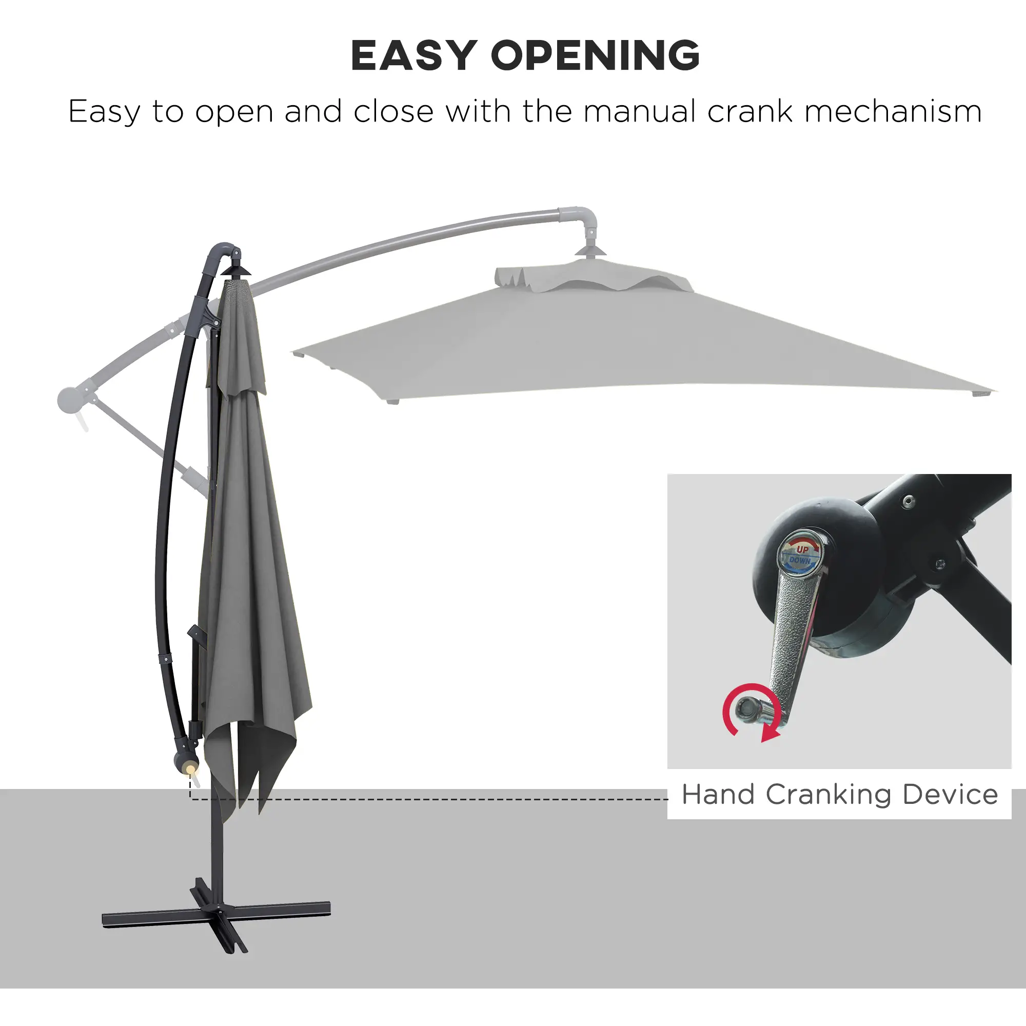 3m Patio Offset Umbrella, With Cross Base, Dark Grey - Image 4
