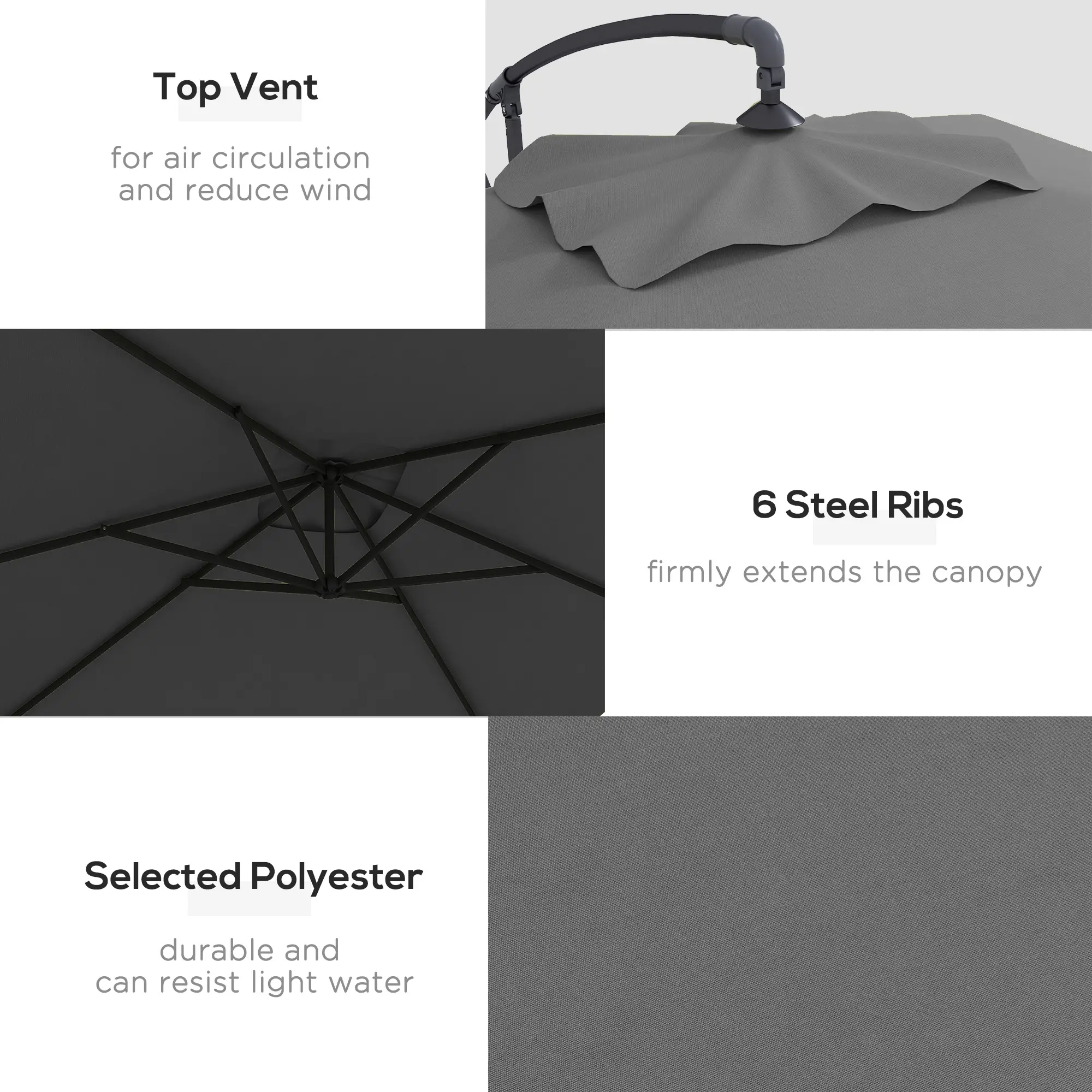 3m Patio Offset Umbrella, With Cross Base, Dark Grey - Image 5