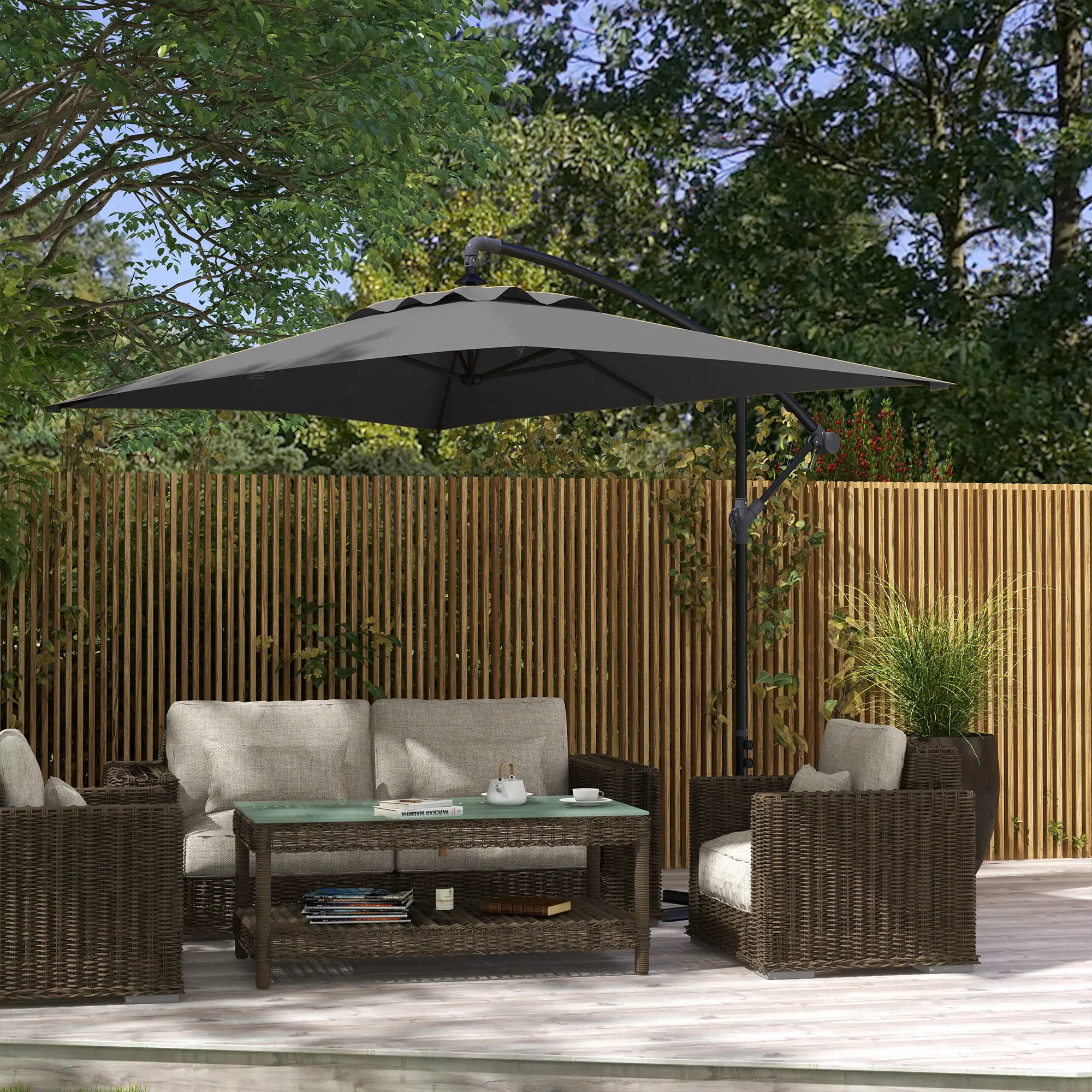 3m Patio Offset Umbrella, With Cross Base, Dark Grey - Image 8