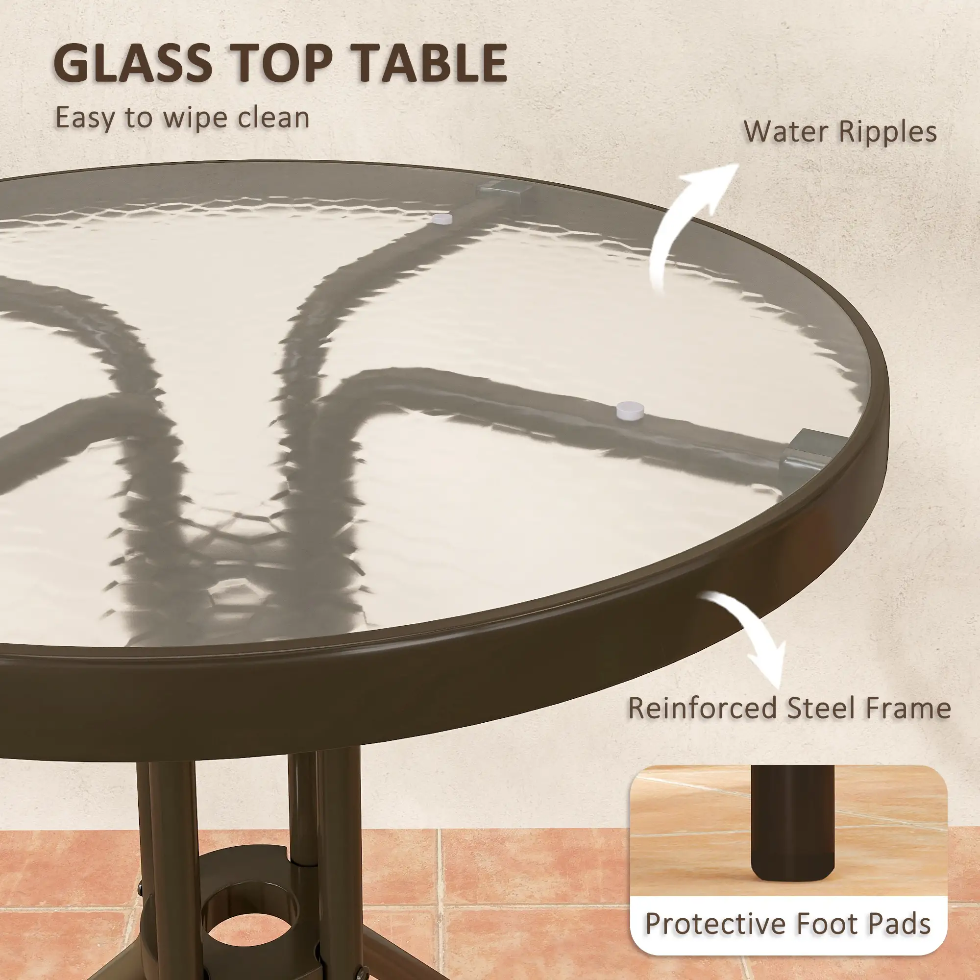 3pc Patio Bistro Set, 2 Stackable Chairs with Glass Table, Outdoor, Dark Brown - Image 6