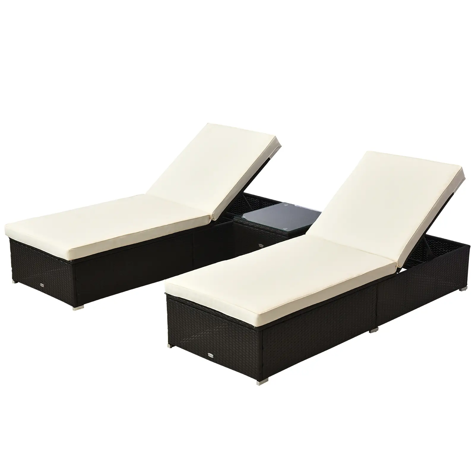 3pc Rattan Lounge Chair Set, Side Table, Outdoor Patio, Cushion