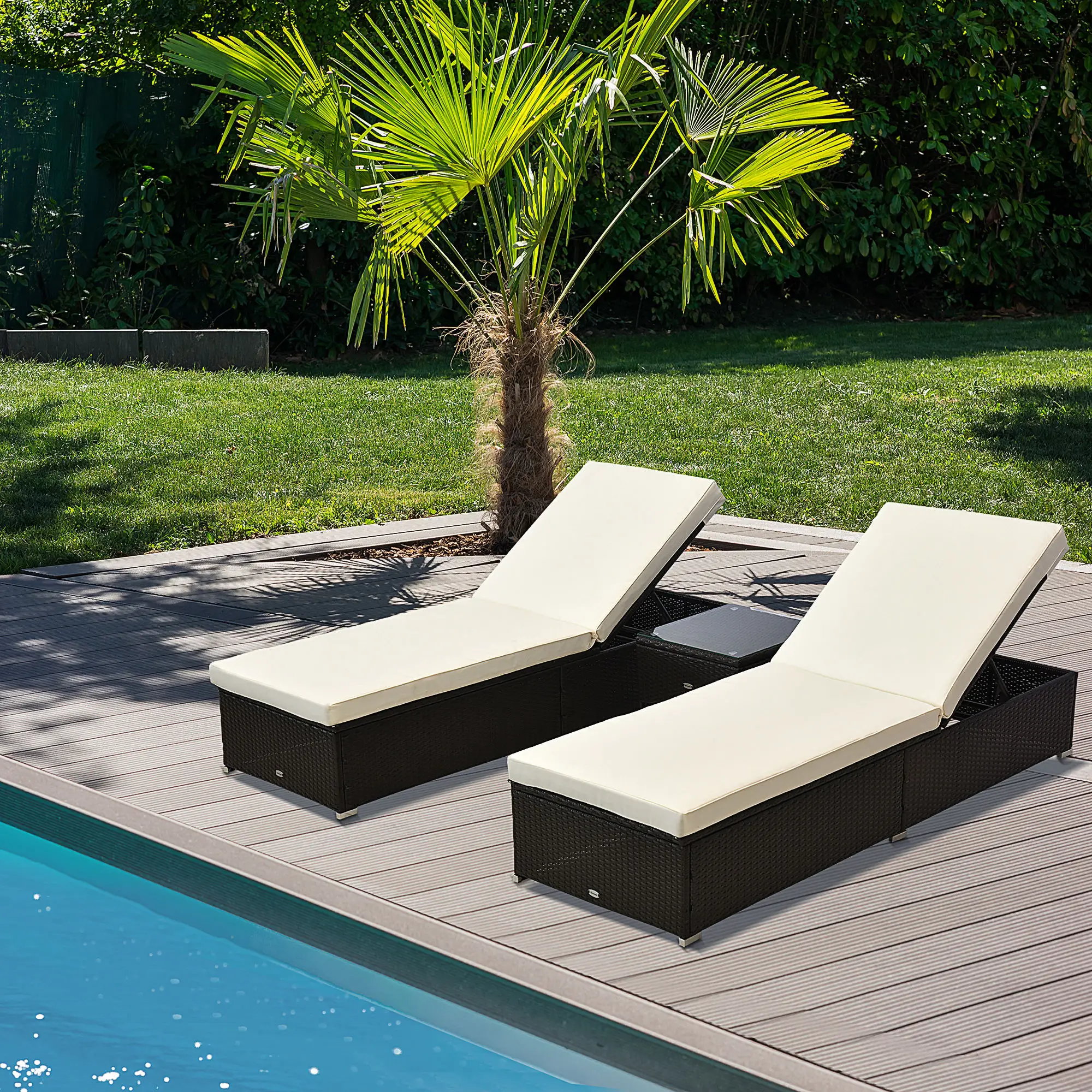 3pc Rattan Lounge Chair Set, Side Table, Outdoor Patio, Cushion - Image 8