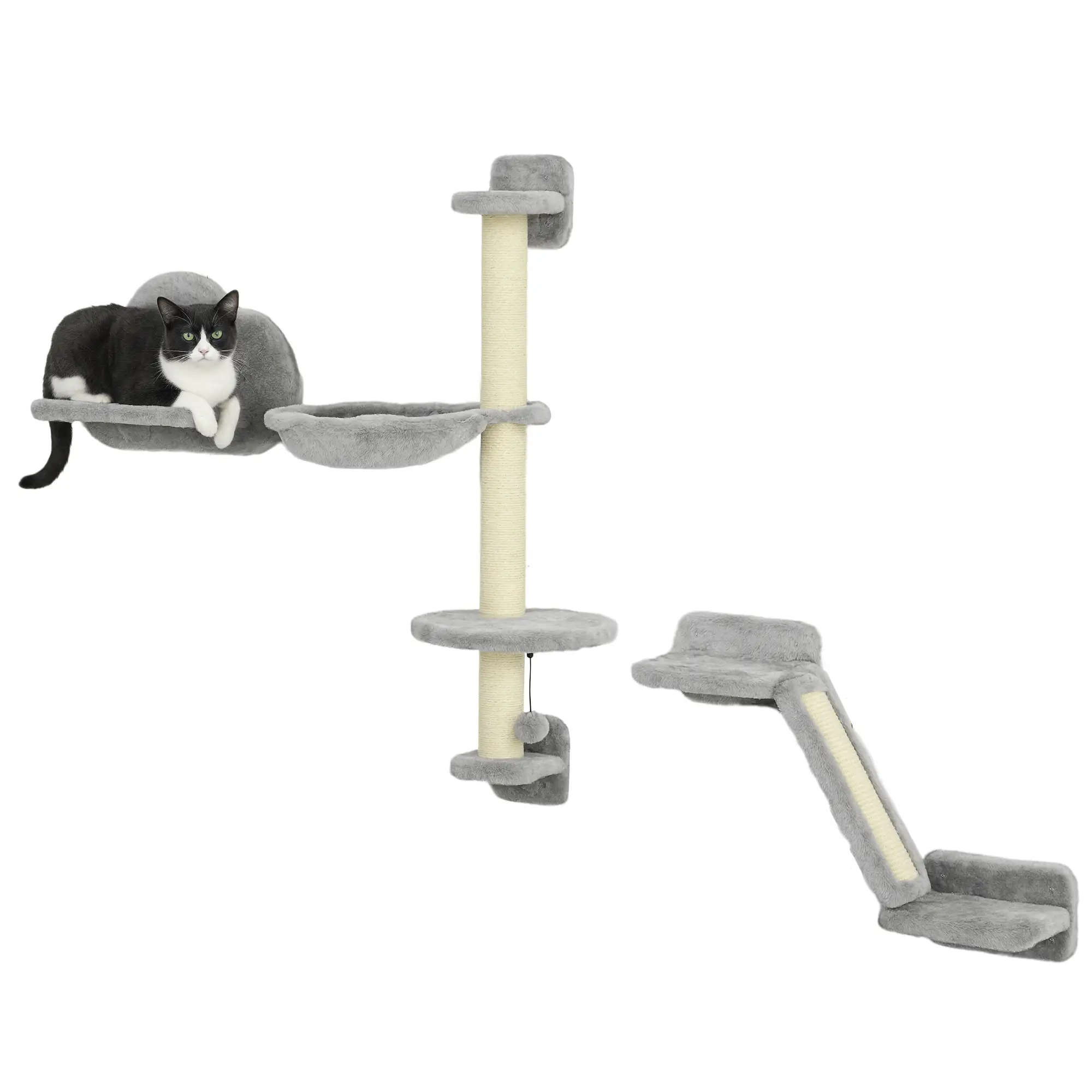 3PCs Cat Shelves, Hammock, Scratching Posts, Platforms, Grey - Image 11
