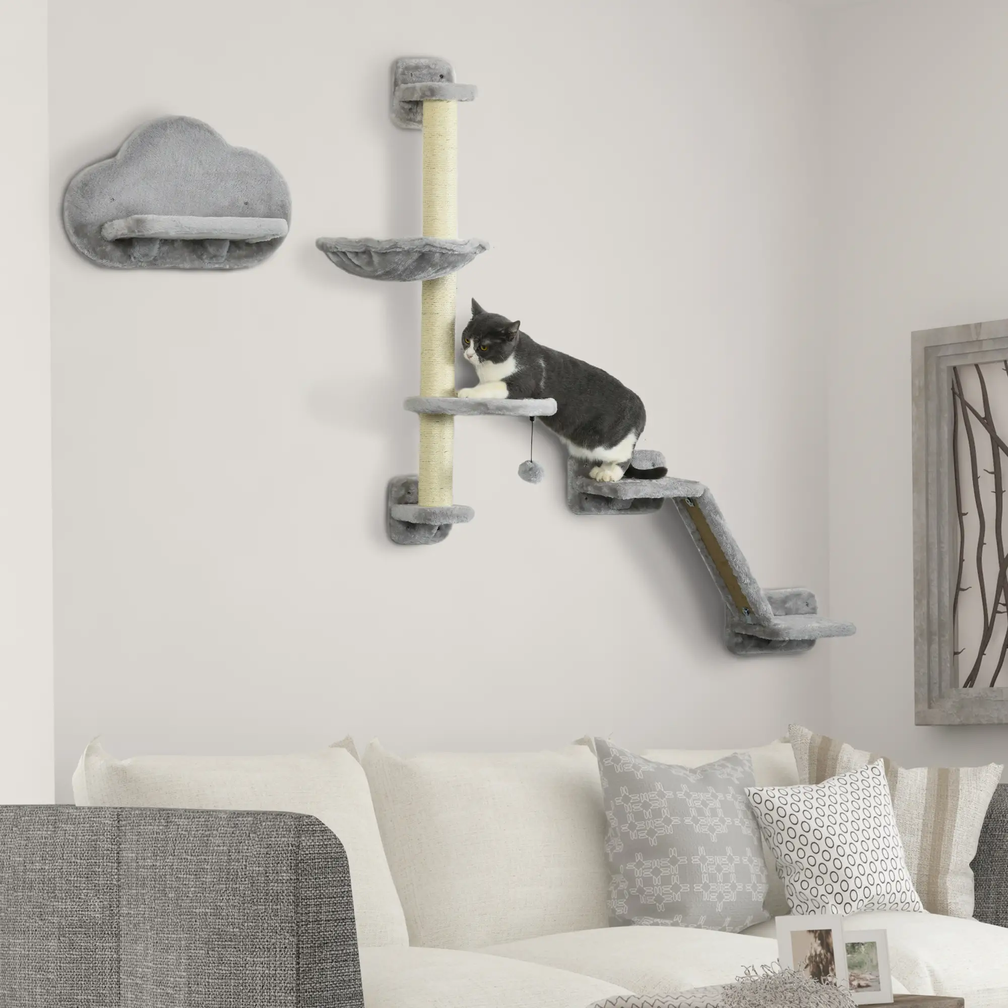 3PCs Cat Shelves, Hammock, Scratching Posts, Platforms, Grey - Image 8