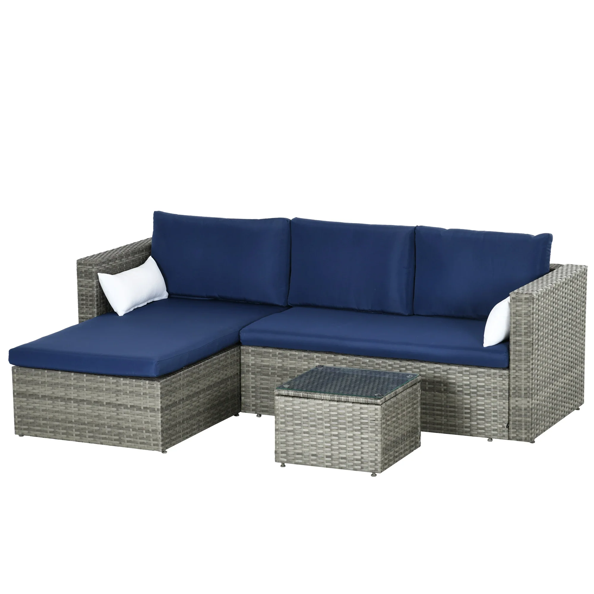 3pcs Modern Rattan Sofa Set, Wicker Patio Furniture, Coffee Table