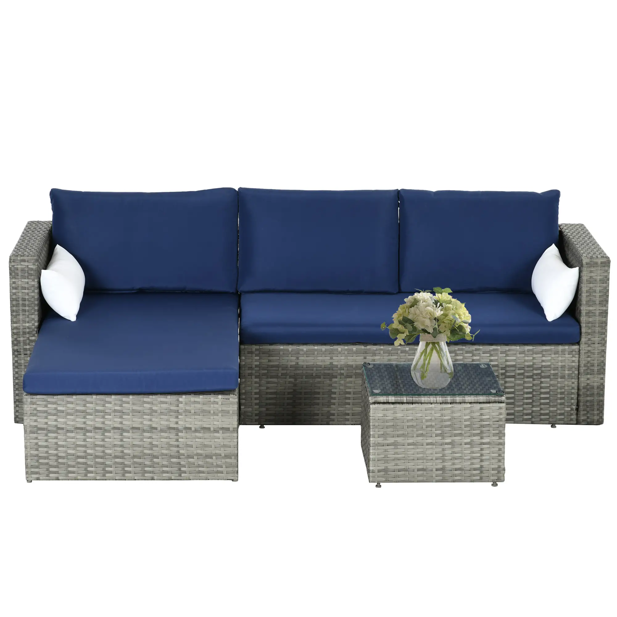 3pcs Modern Rattan Sofa Set, Wicker Patio Furniture, Coffee Table - Image 10