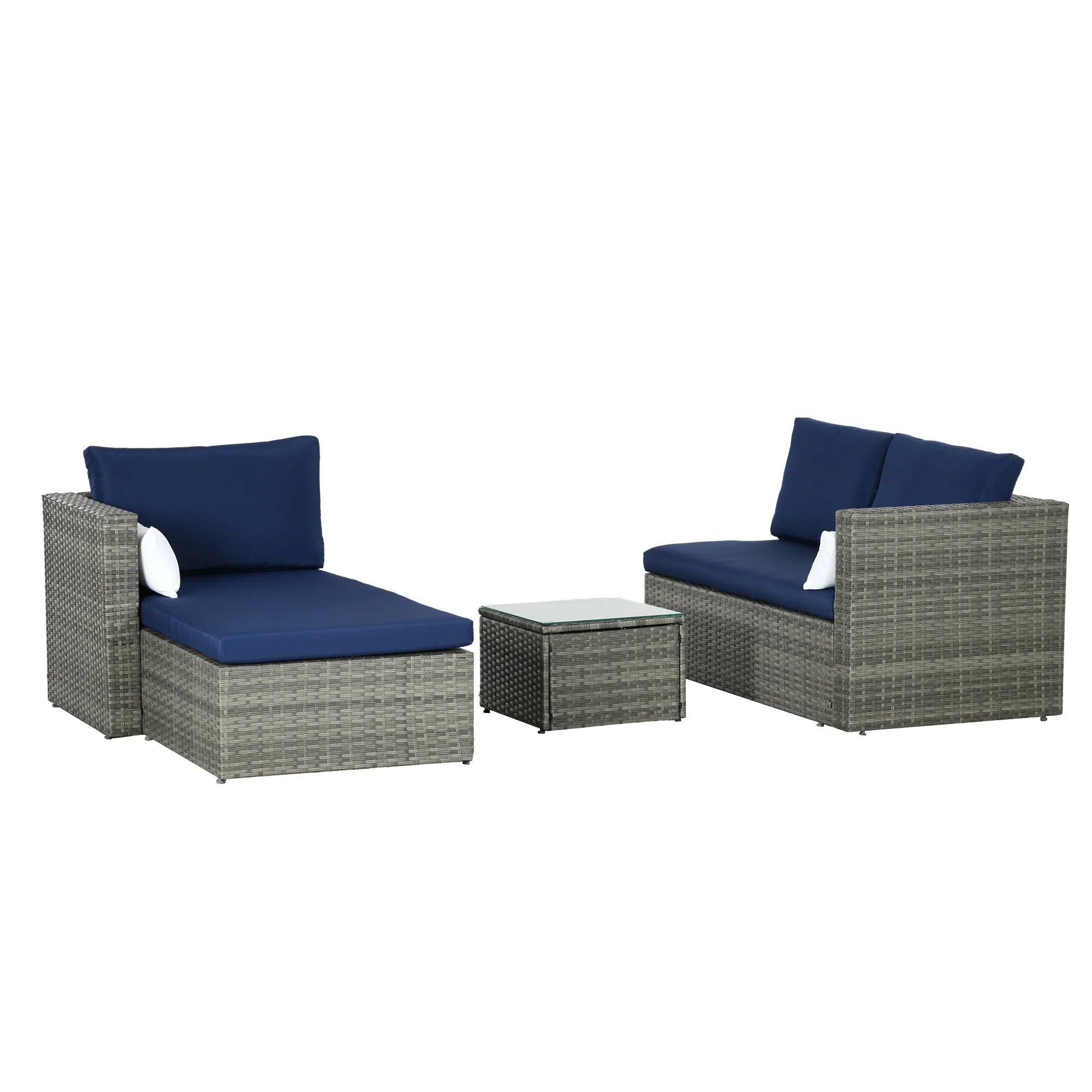 3pcs Modern Rattan Sofa Set, Wicker Patio Furniture, Coffee Table - Image 11
