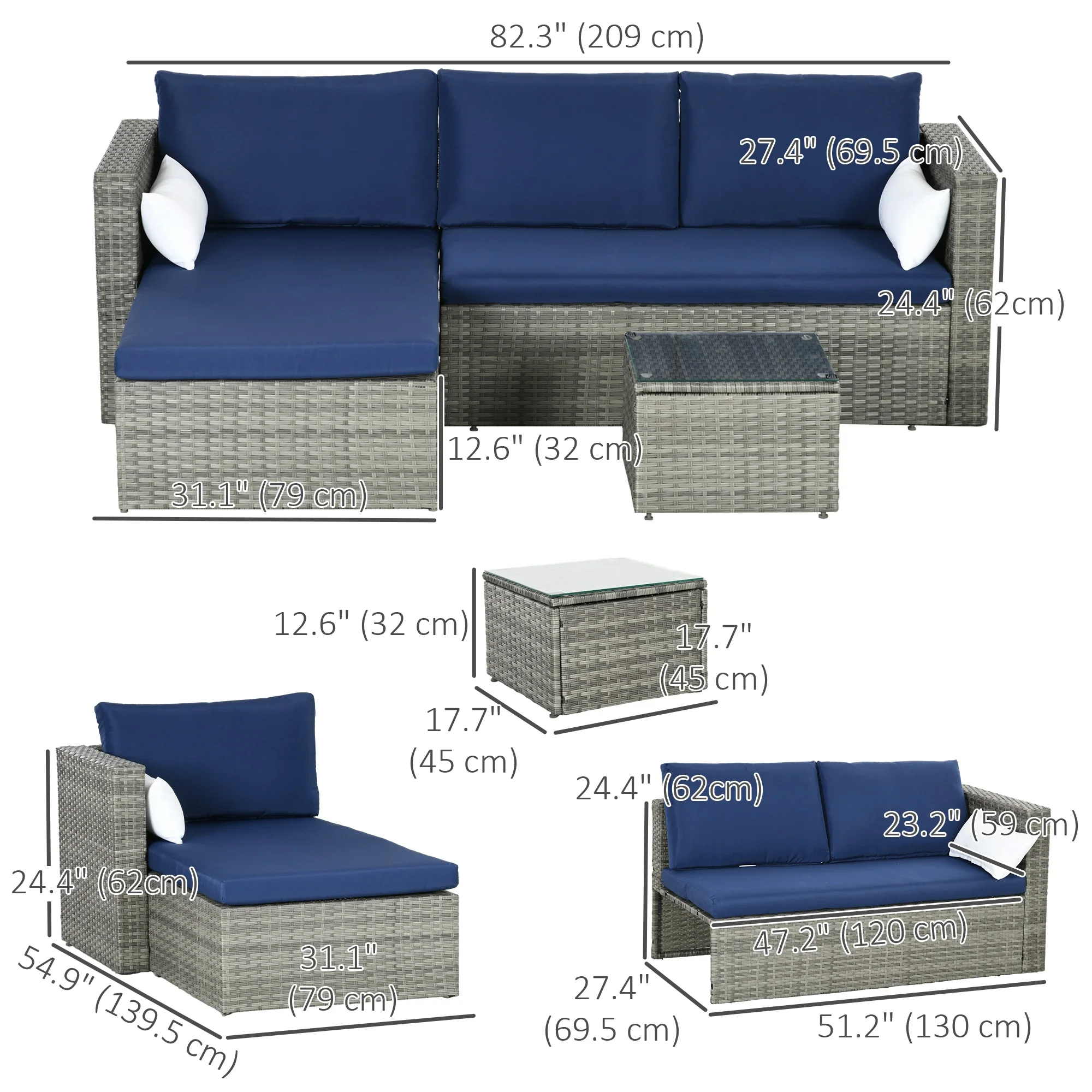 3pcs Modern Rattan Sofa Set, Wicker Patio Furniture, Coffee Table - Image 3