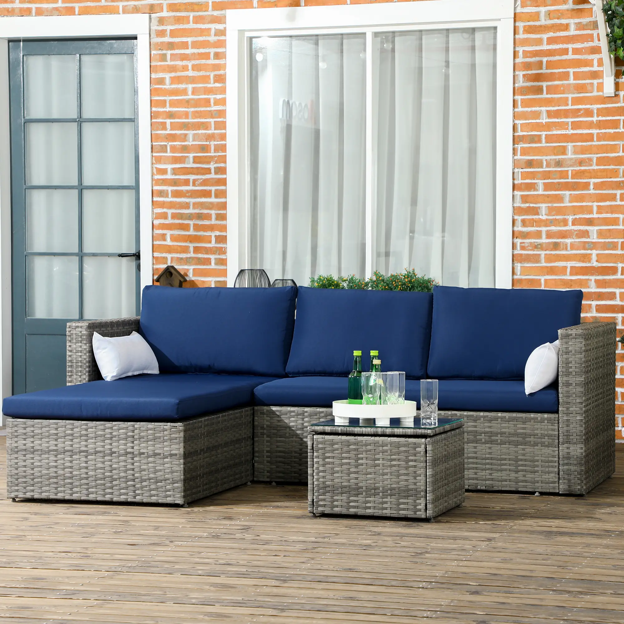 3pcs Modern Rattan Sofa Set, Wicker Patio Furniture, Coffee Table - Image 7