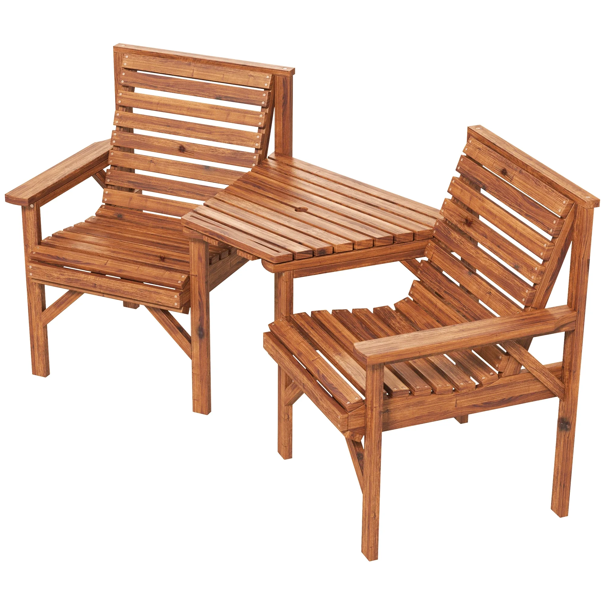 3Pcs Outdoor Bench Set, Backyard, Balcony, Tan Brown