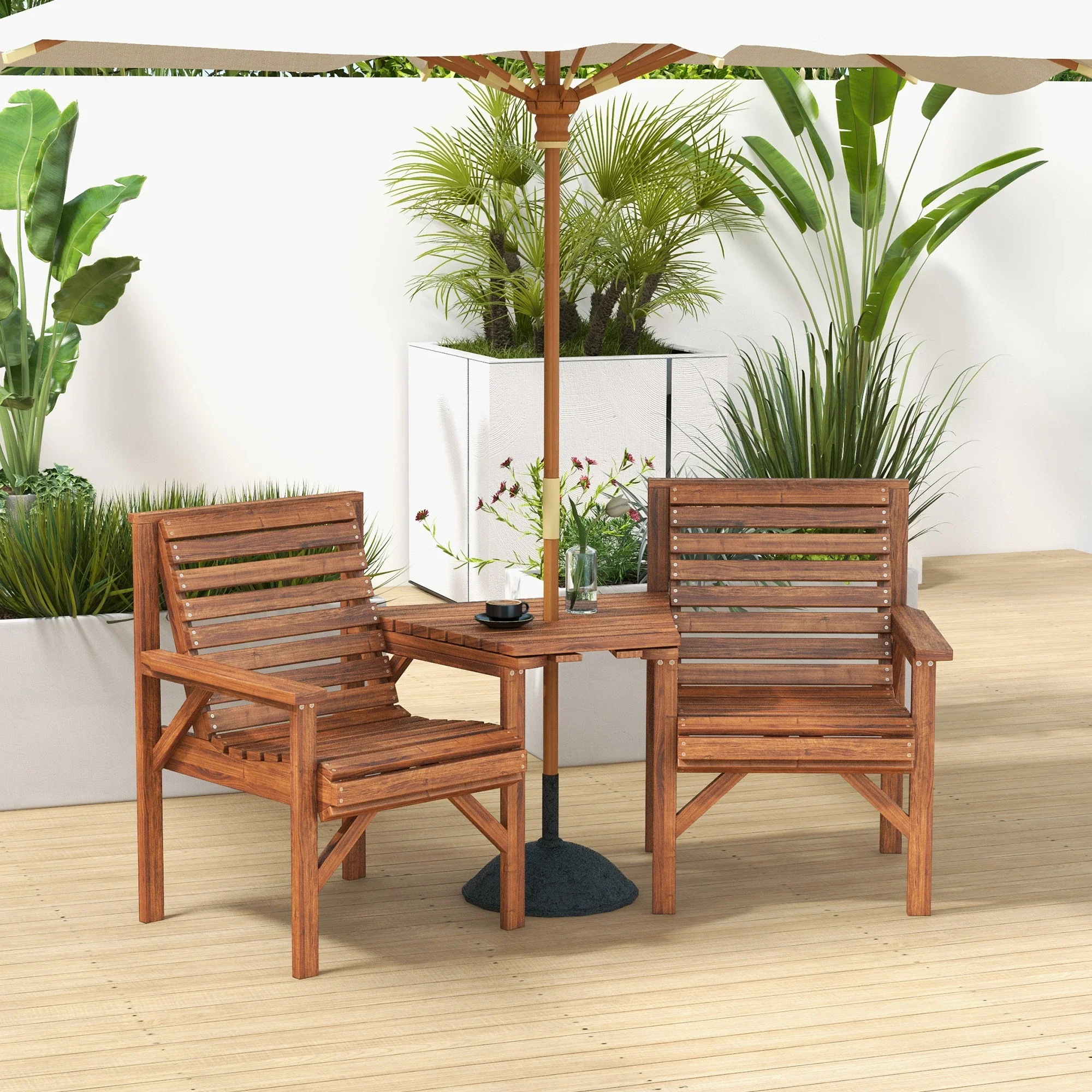 3Pcs Outdoor Bench Set, Backyard, Balcony, Tan Brown - Image 2
