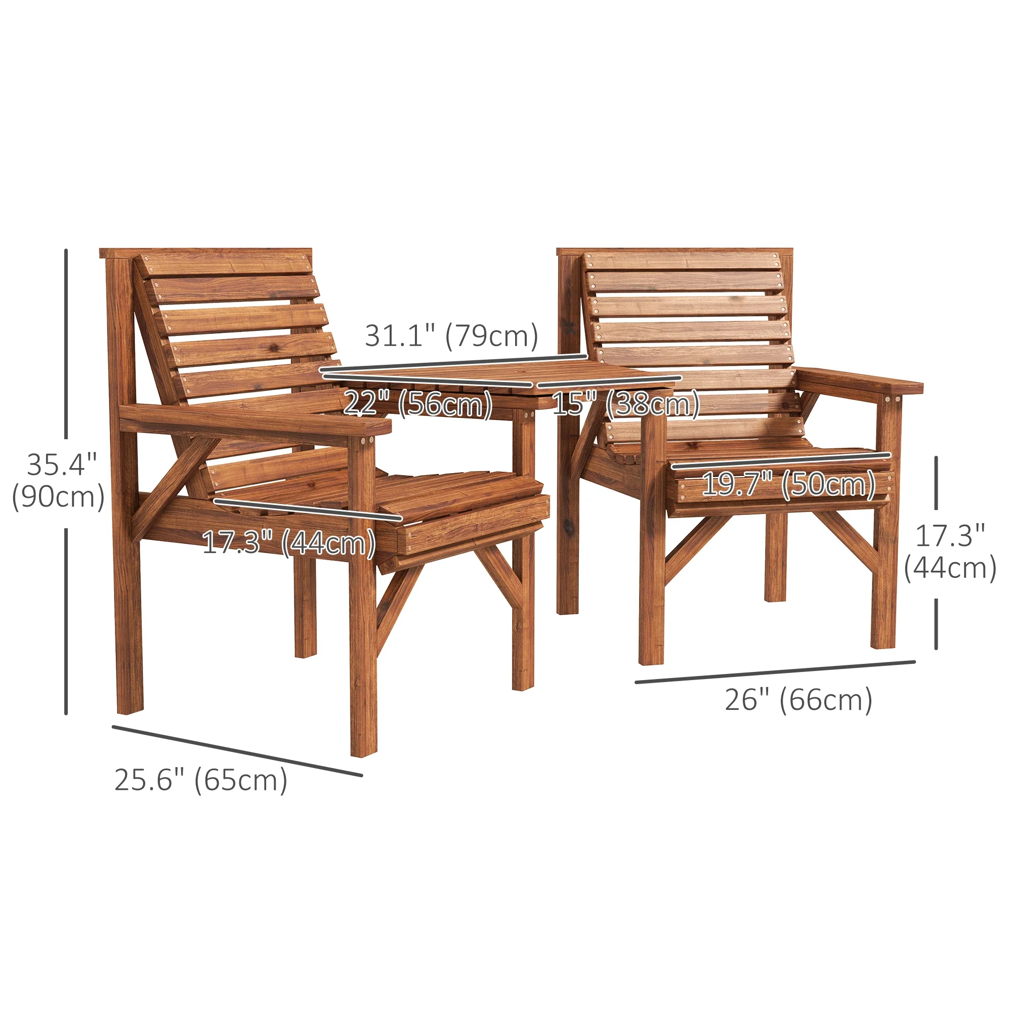 3Pcs Outdoor Bench Set, Backyard, Balcony, Tan Brown - Image 3