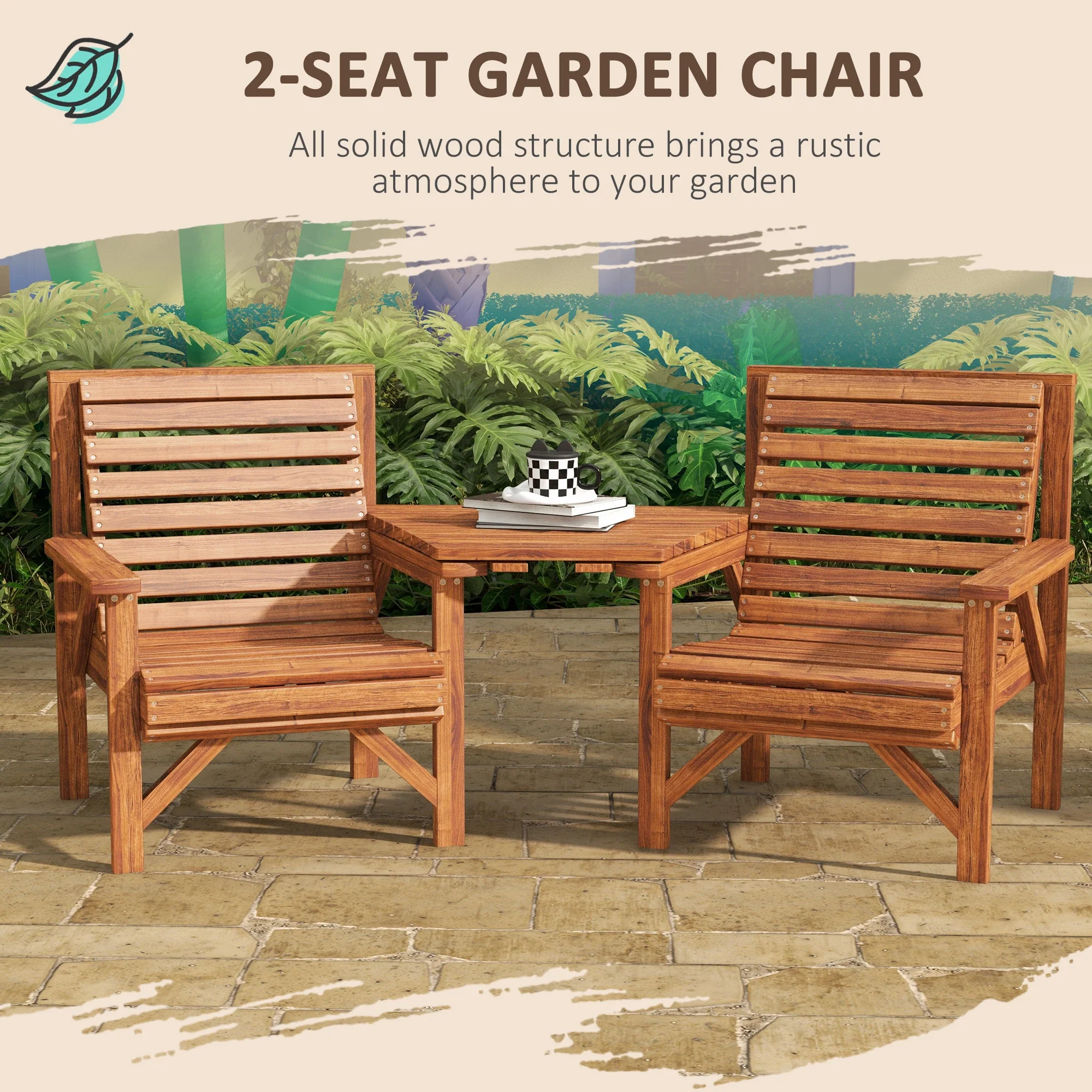 3Pcs Outdoor Bench Set, Backyard, Balcony, Tan Brown - Image 4