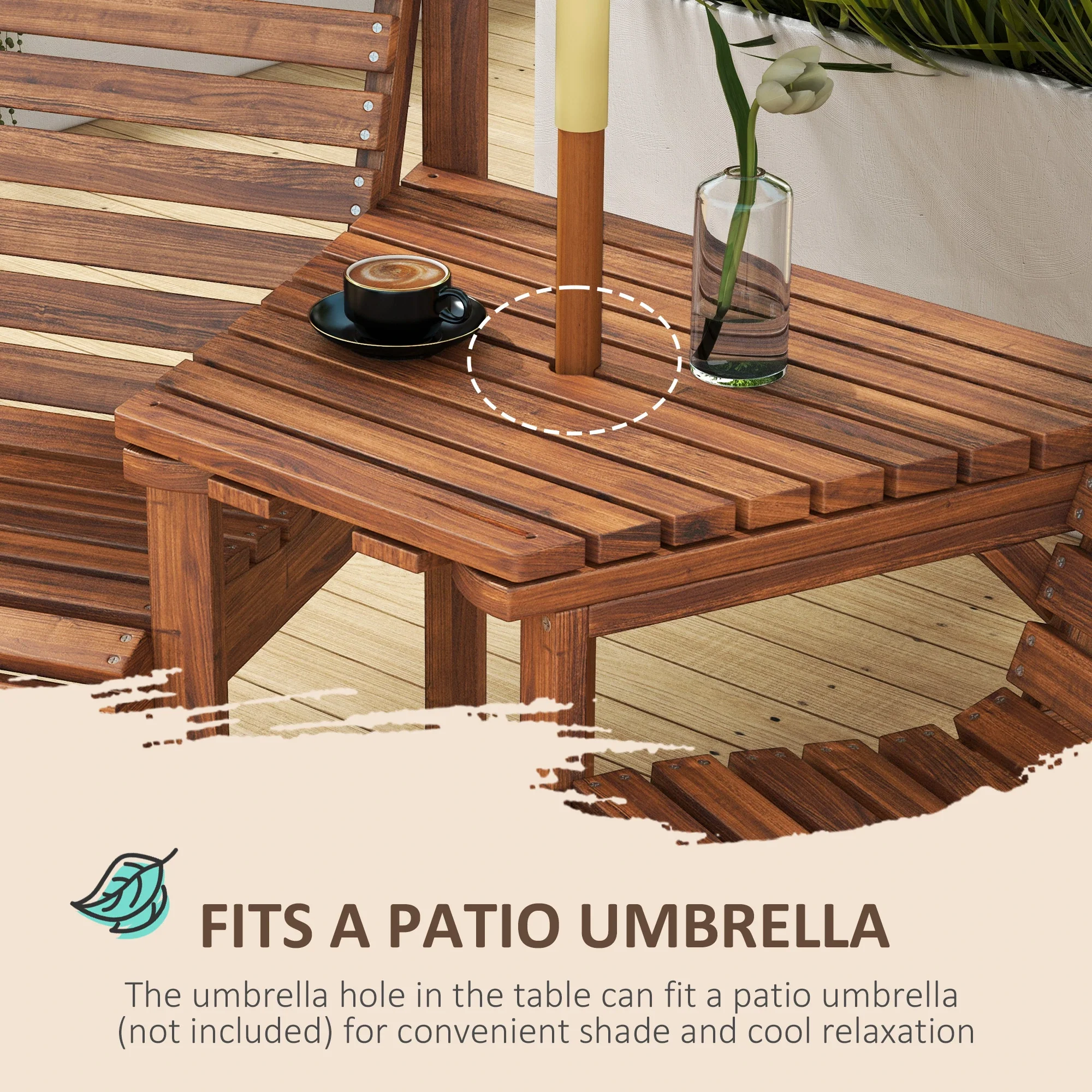 3Pcs Outdoor Bench Set, Backyard, Balcony, Tan Brown - Image 5