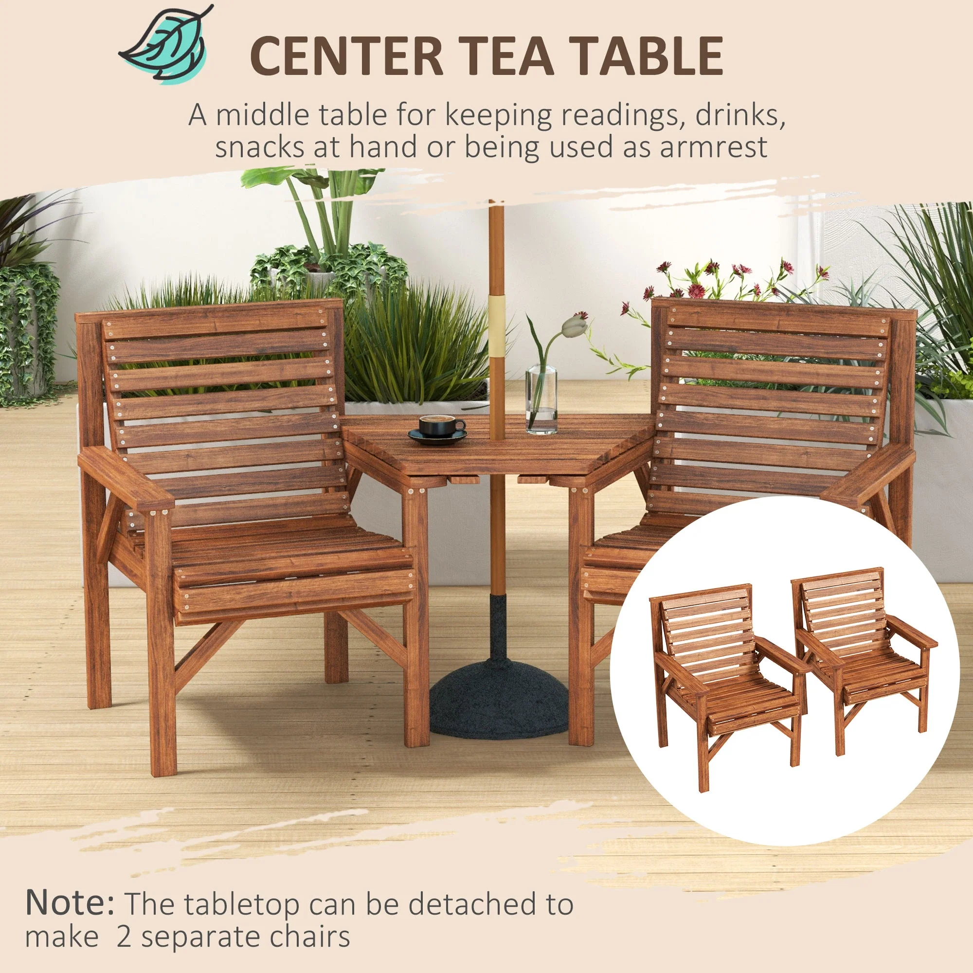 3Pcs Outdoor Bench Set, Backyard, Balcony, Tan Brown - Image 6