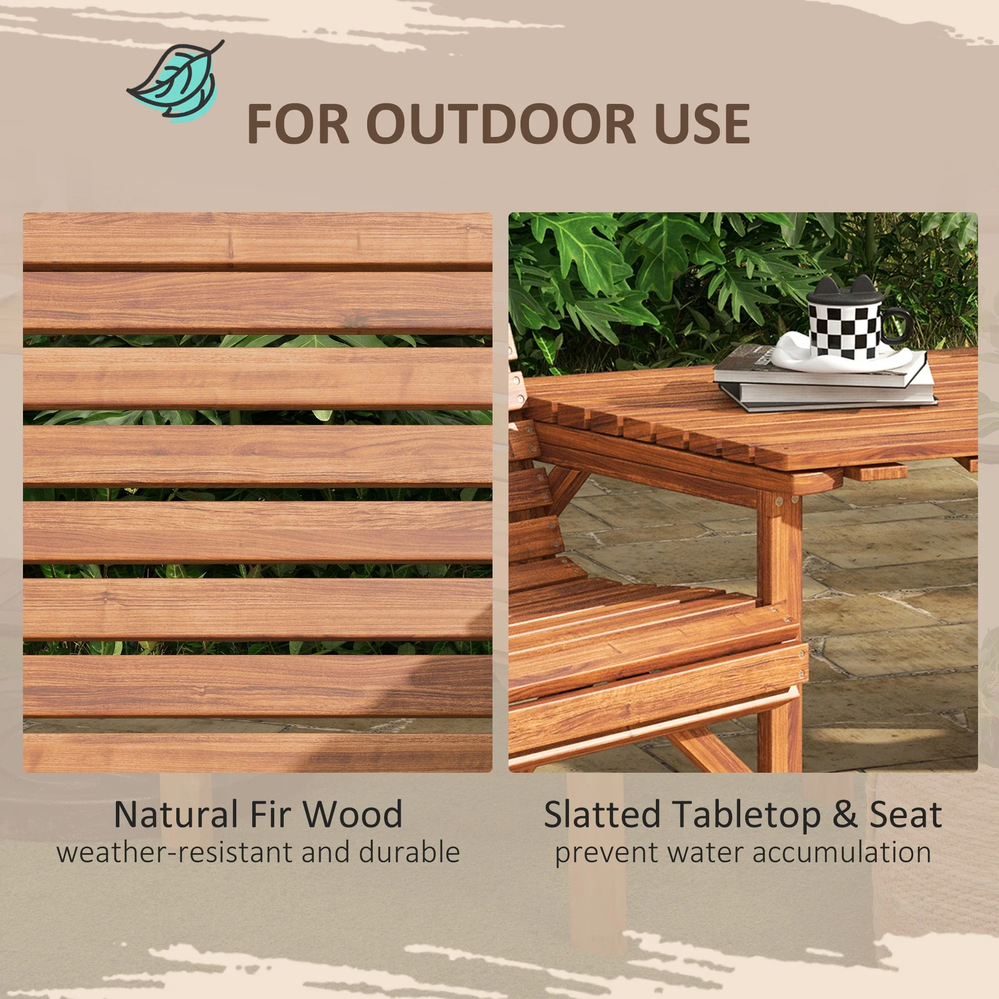 3Pcs Outdoor Bench Set, Backyard, Balcony, Tan Brown - Image 7