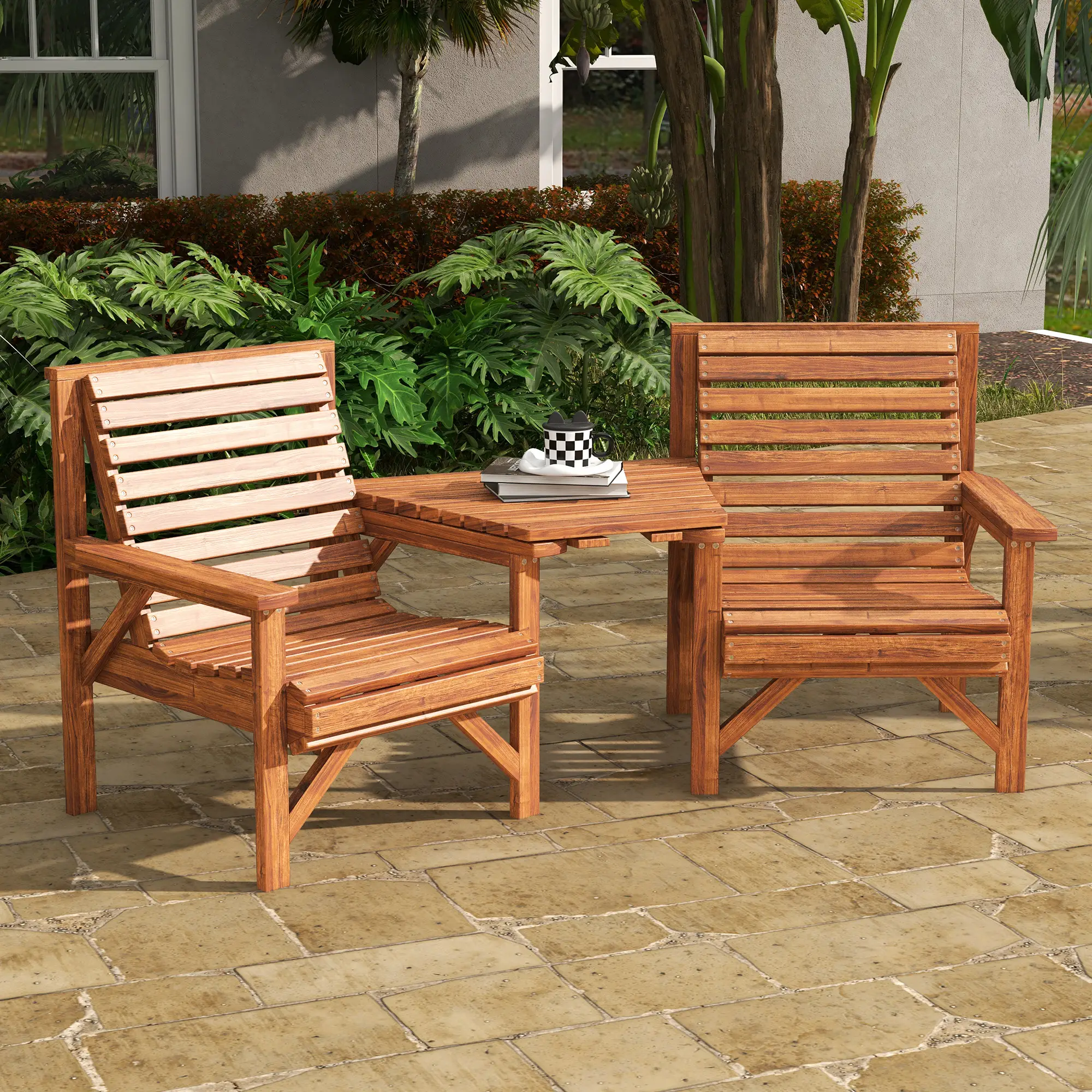 3Pcs Outdoor Bench Set, Backyard, Balcony, Tan Brown - Image 8