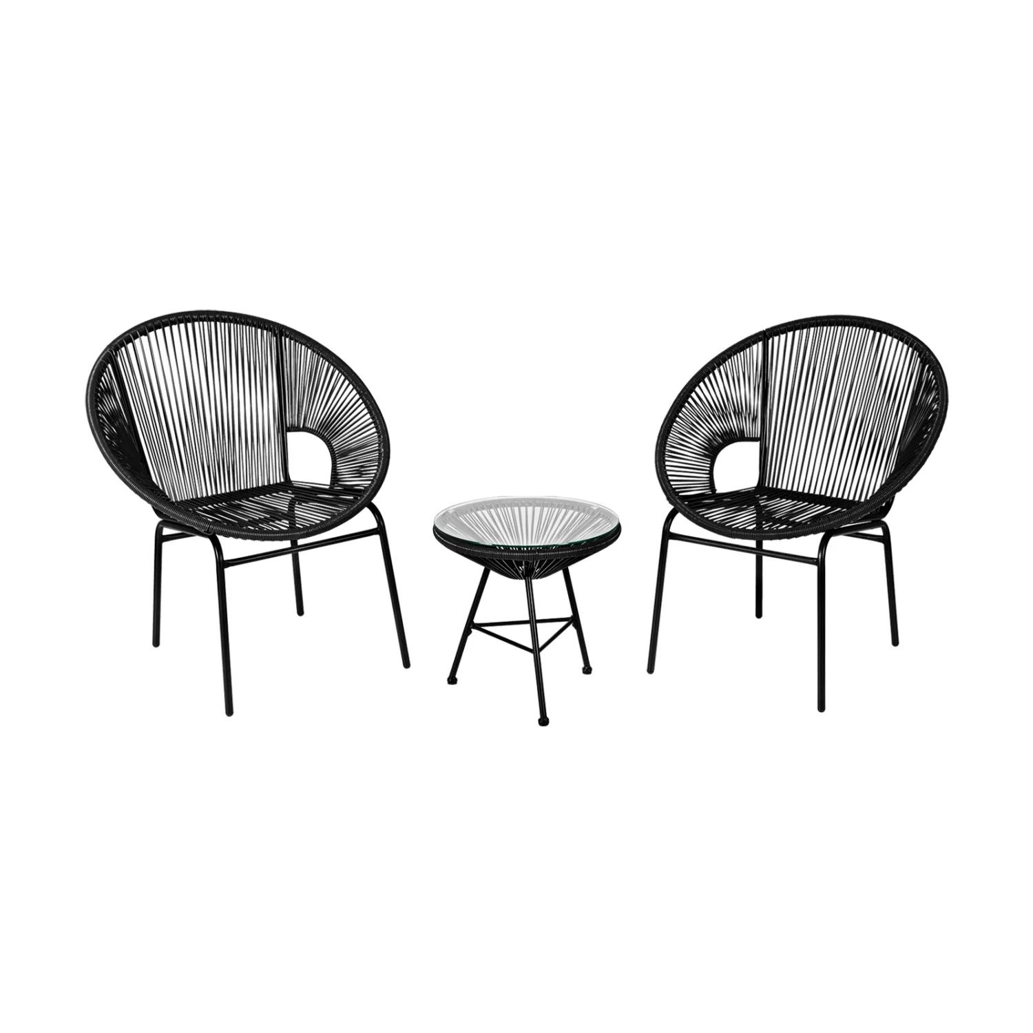 3PCS Patio Acapulco Bistro Set, Glass Table, Black - Image 4