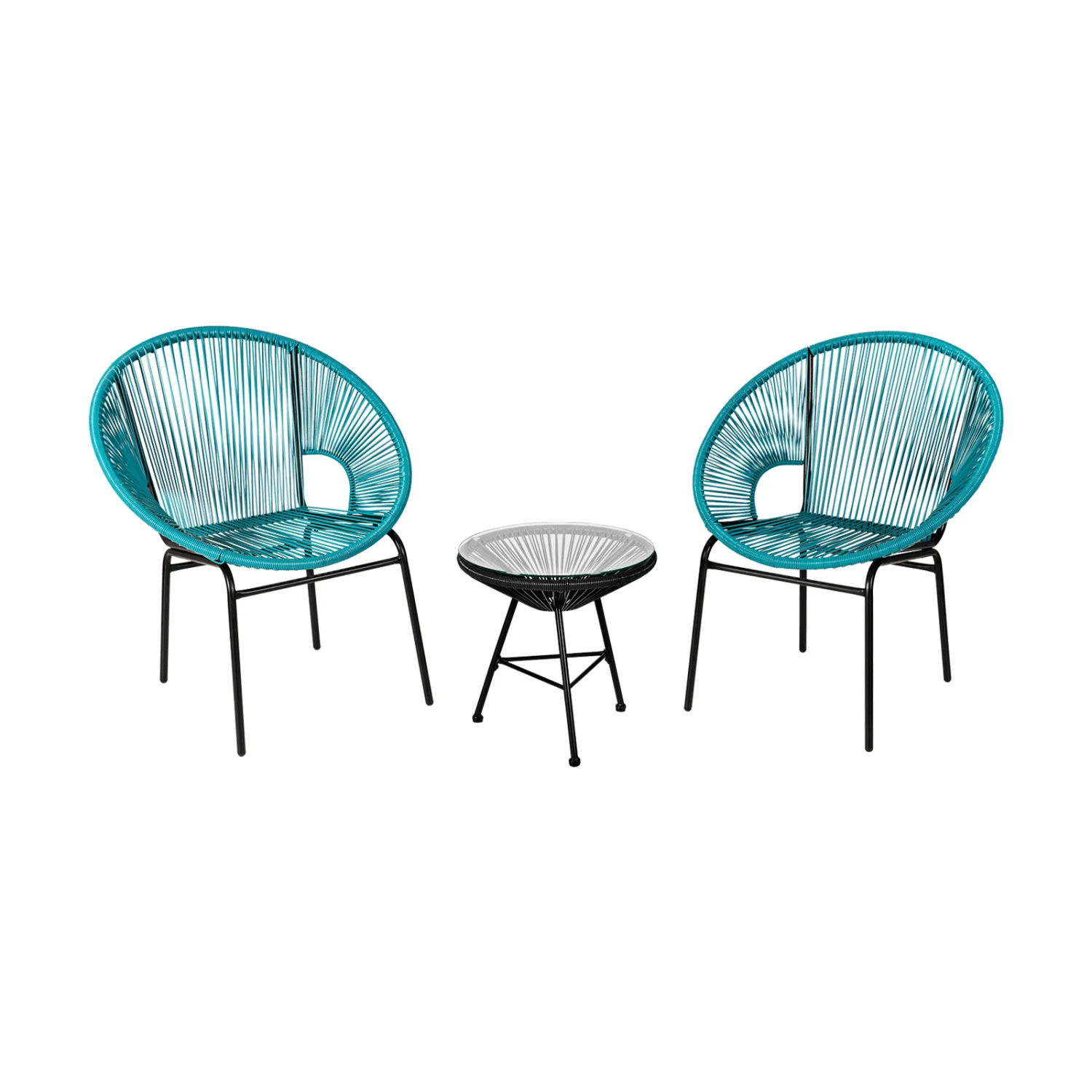 3PCS Patio Acapulco Bistro Set, Glass Table, Turquoise - Image 4