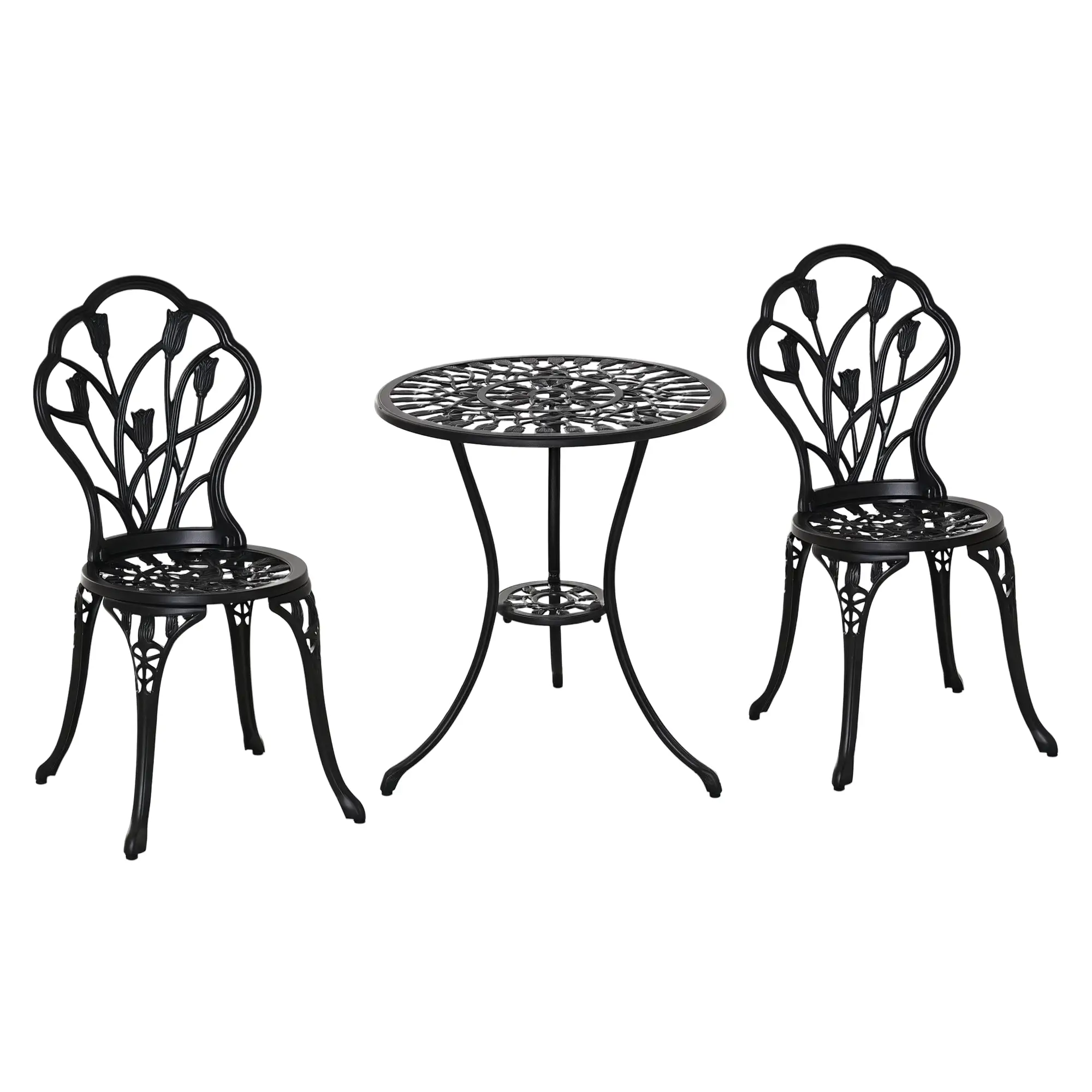 3PCs Patio Bistro Set, Outdoor Cast Aluminum Table and Chairs, Black