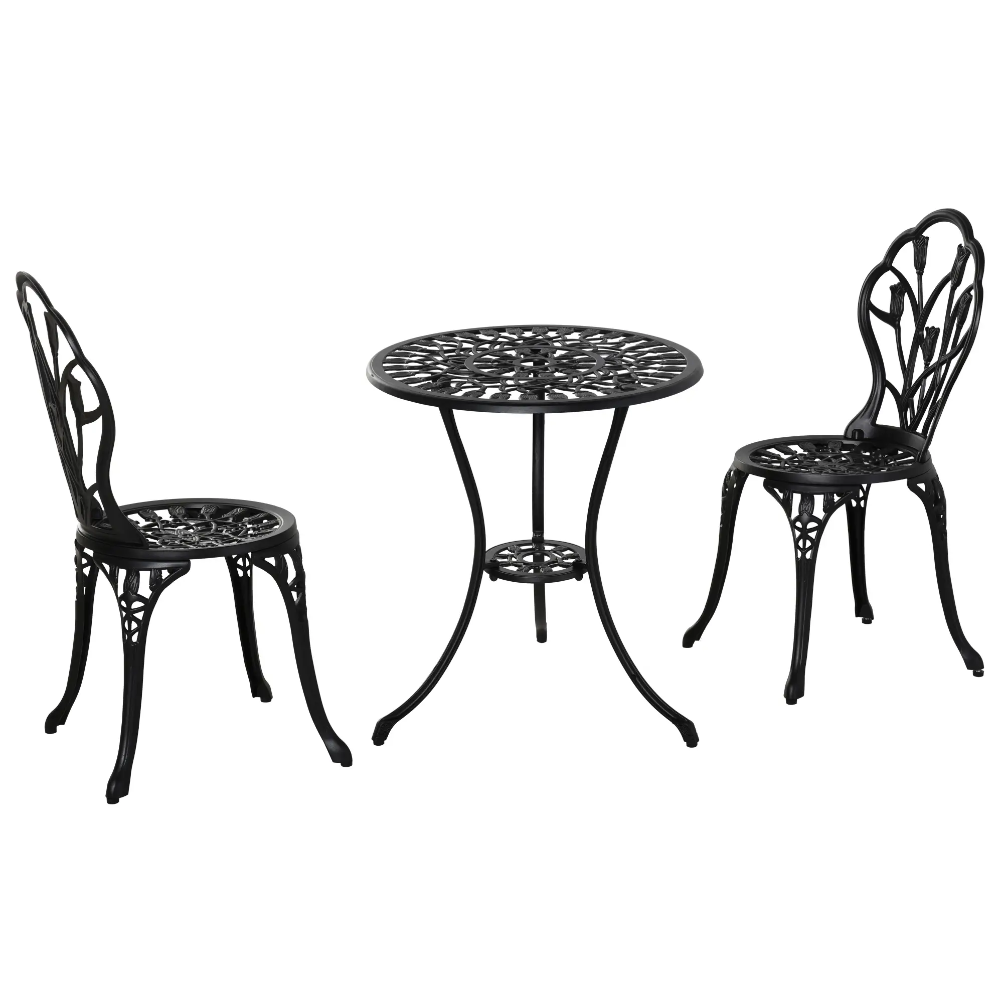 3PCs Patio Bistro Set, Outdoor Cast Aluminum Table and Chairs, Black - Image 11