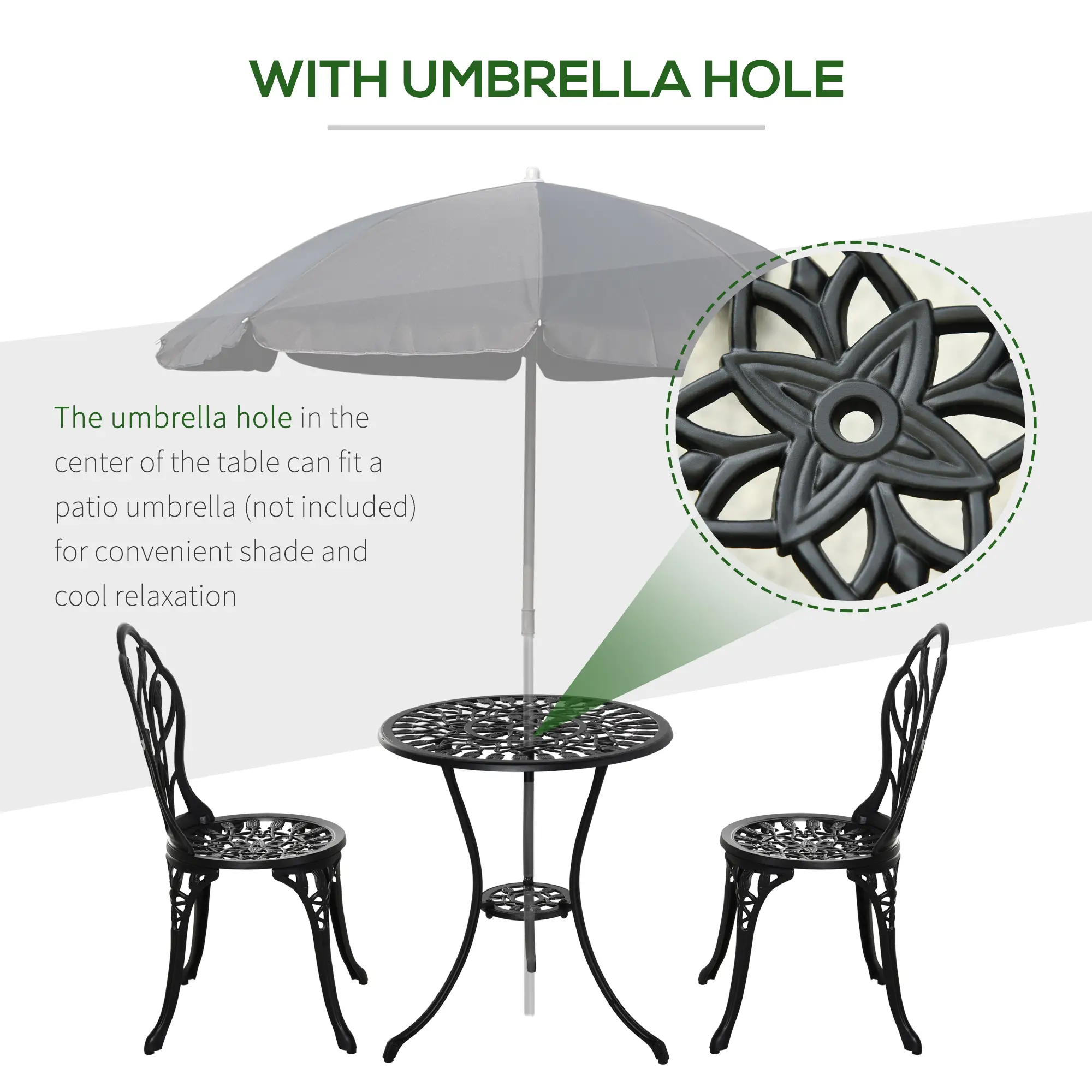 3PCs Patio Bistro Set, Outdoor Cast Aluminum Table and Chairs, Black - Image 6