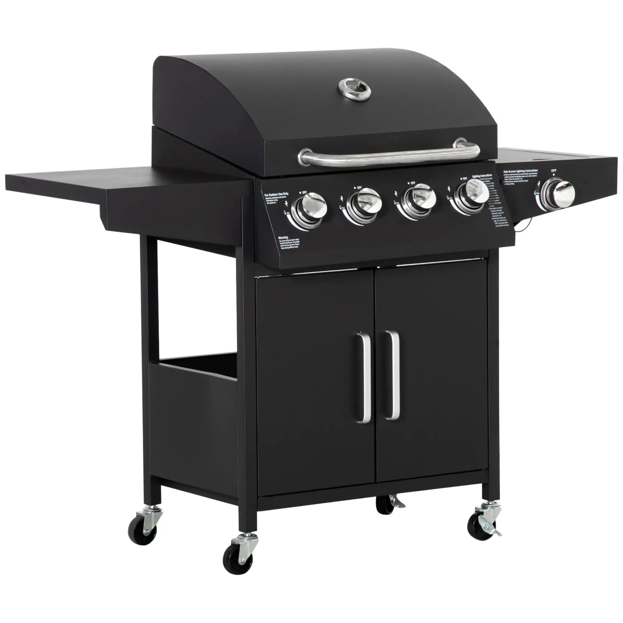 4+1 Burner LP Gas Grill Outdoor BBQ Trolley, Black - Image 11