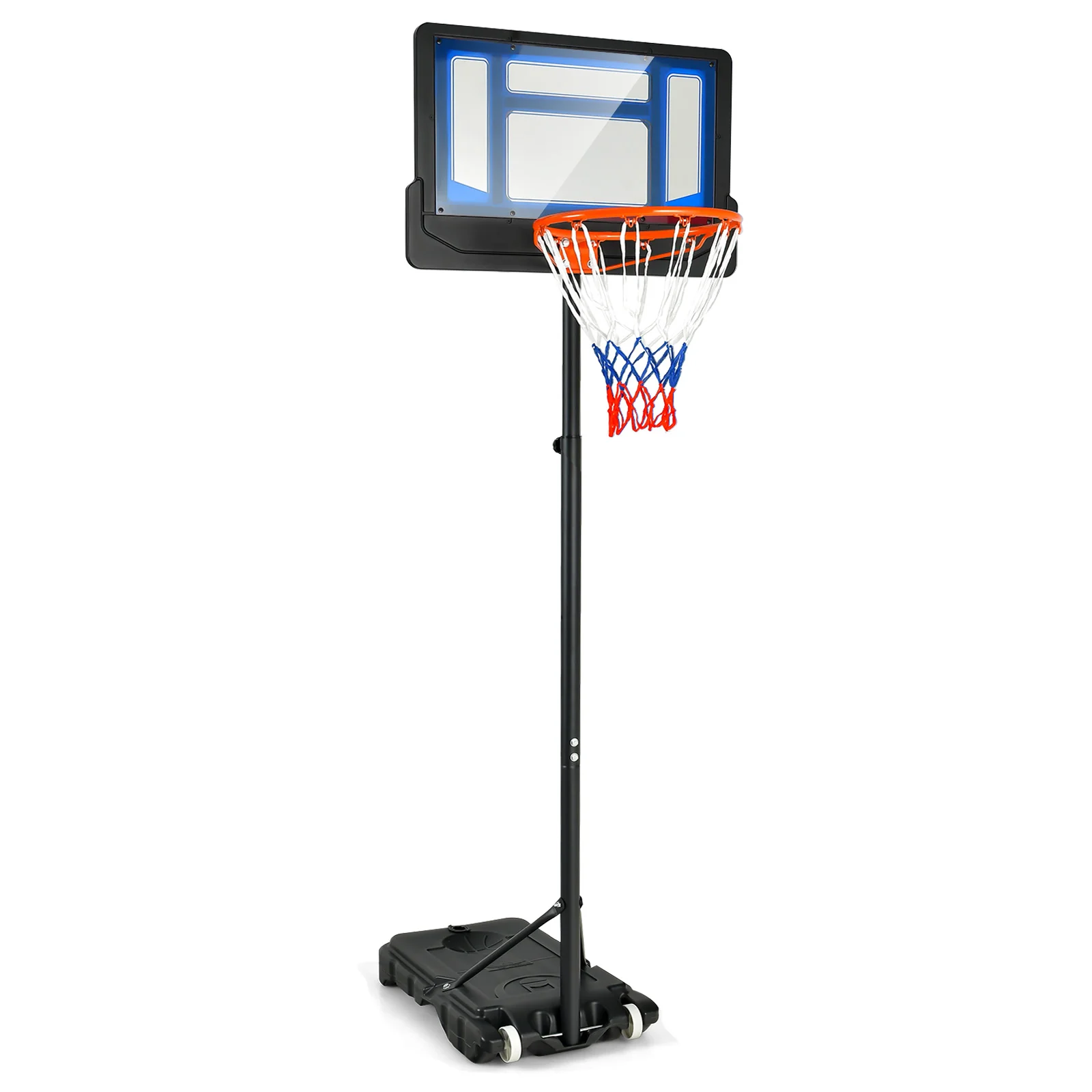 4.3-8.2 Ft Portable Basketball Hoop, Adjustable Height, Wheels, Black Blue