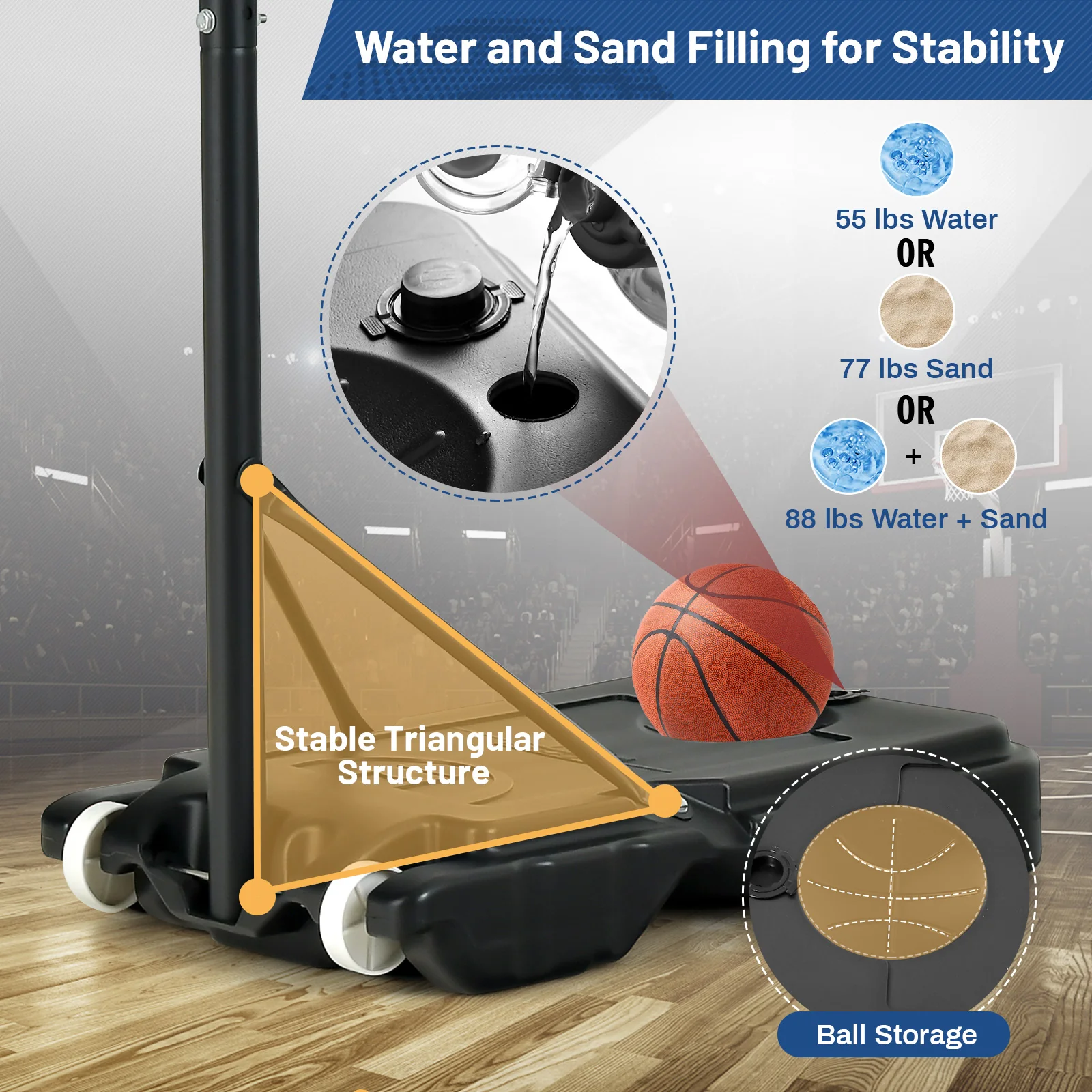 4.3-8.2 Ft Portable Basketball Hoop, Adjustable Height, Wheels, Black Blue - Image 10