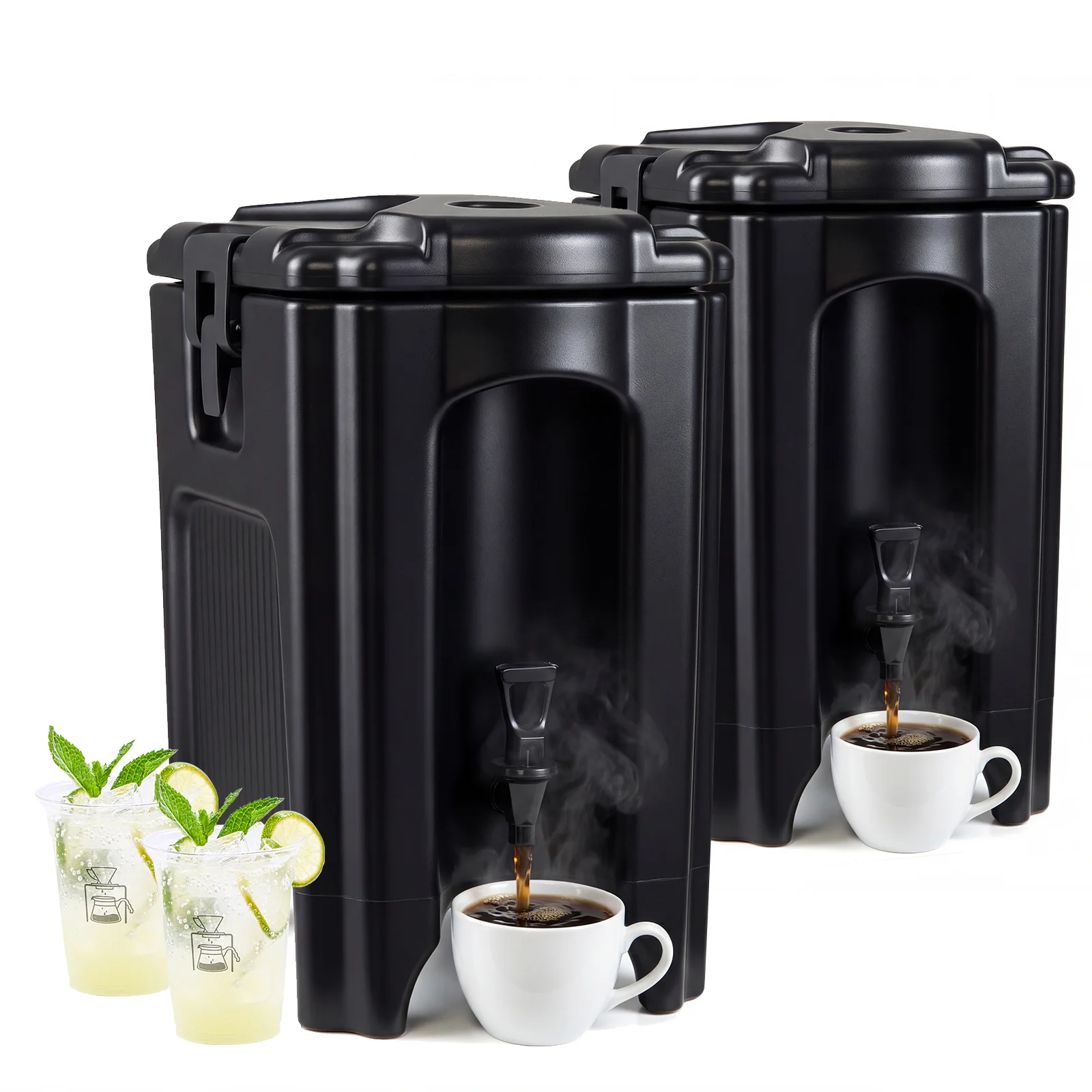 4.4 Gallons Insulated Beverage Dispenser, Set of 2, Black