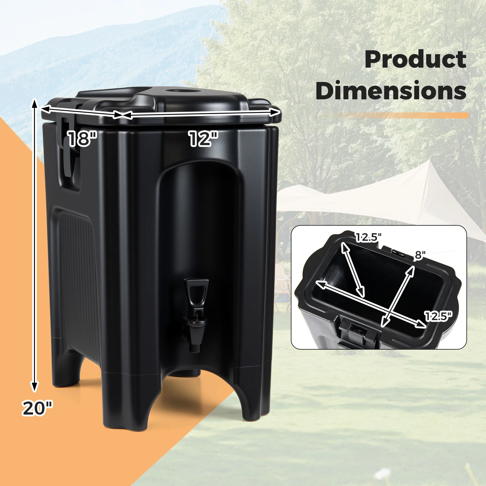 4.4 Gallons Insulated Beverage Dispenser, Set of 2, Black - Image 3
