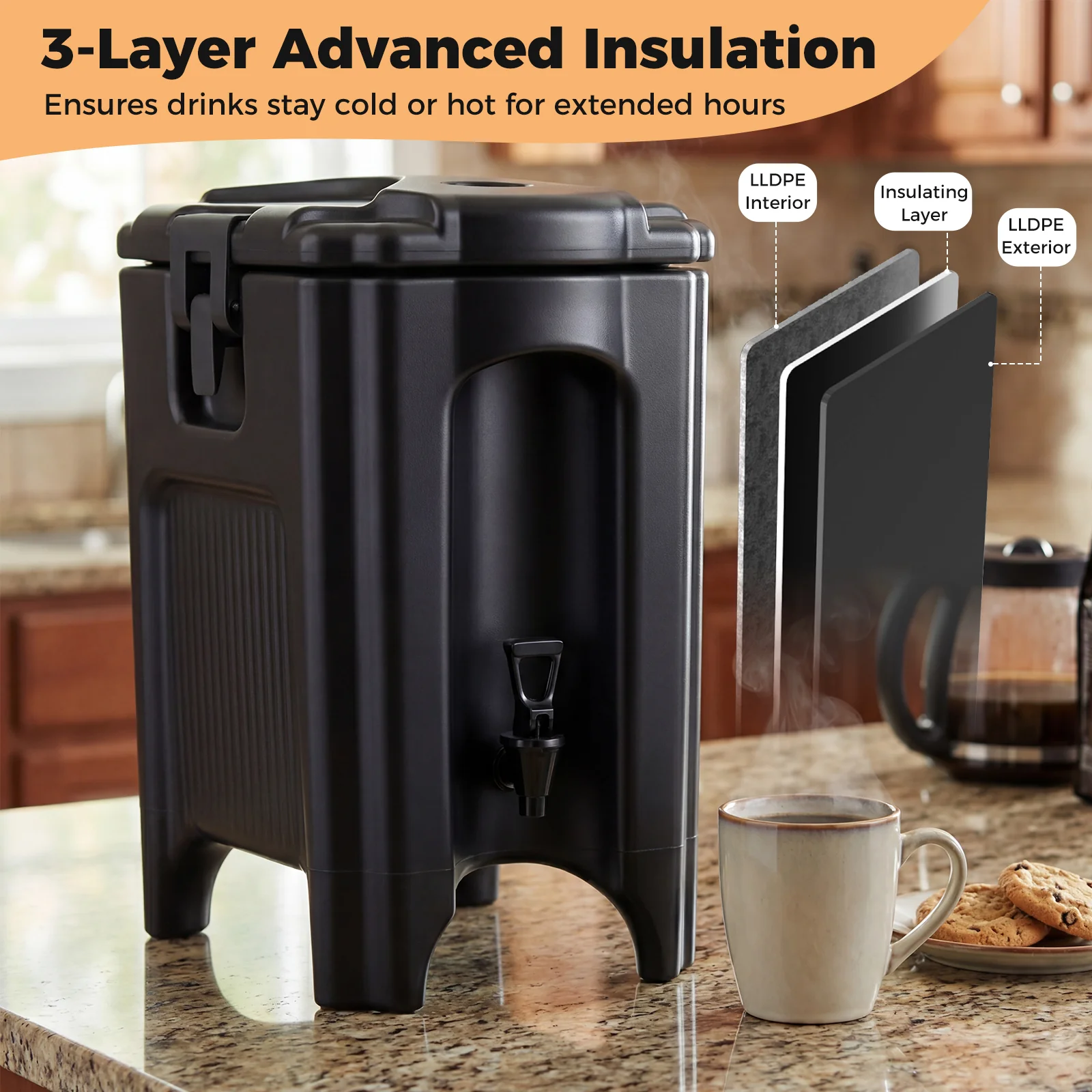4.4 Gallons Insulated Beverage Dispenser, Set of 2, Black - Image 4