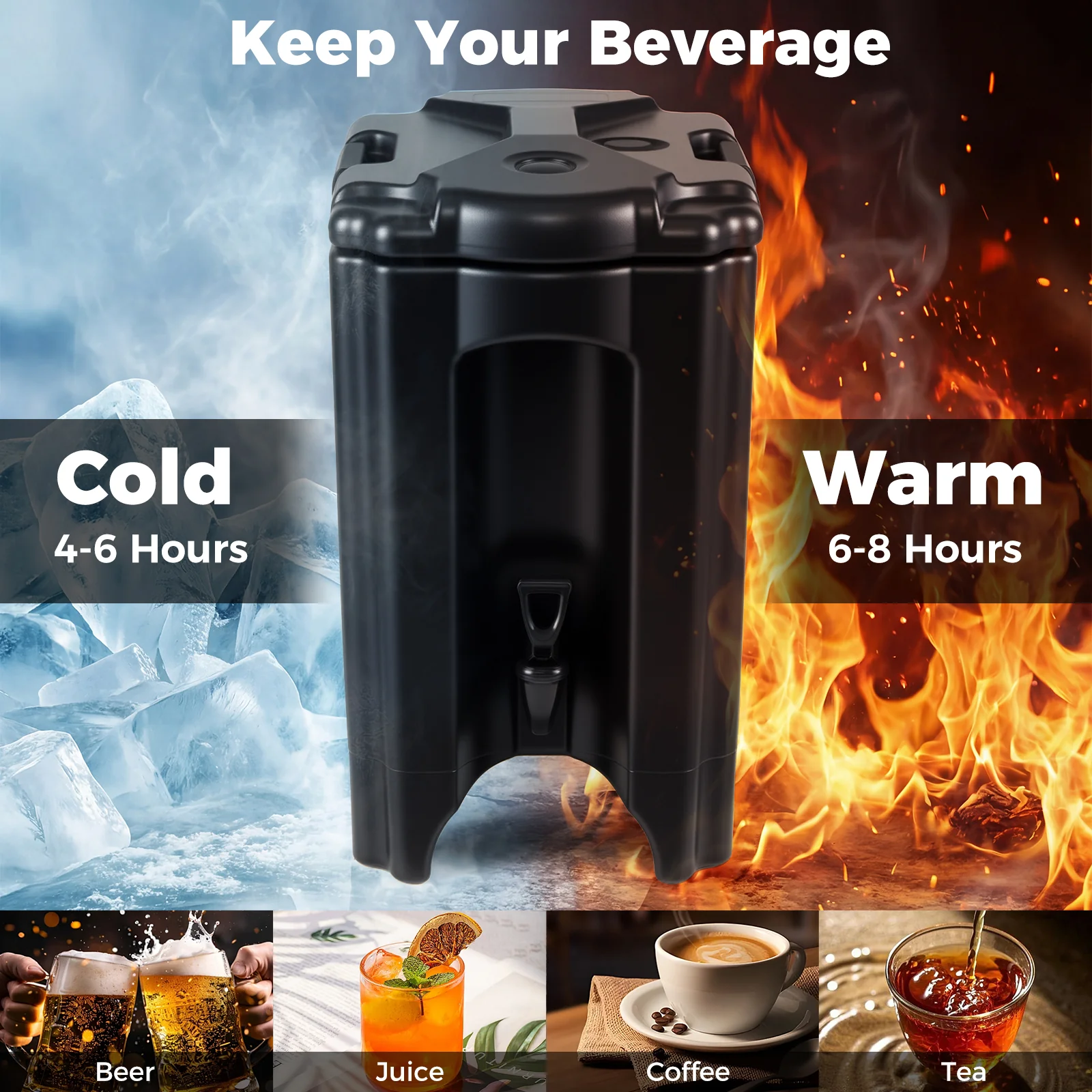 4.4 Gallons Insulated Beverage Dispenser, Set of 2, Black - Image 5