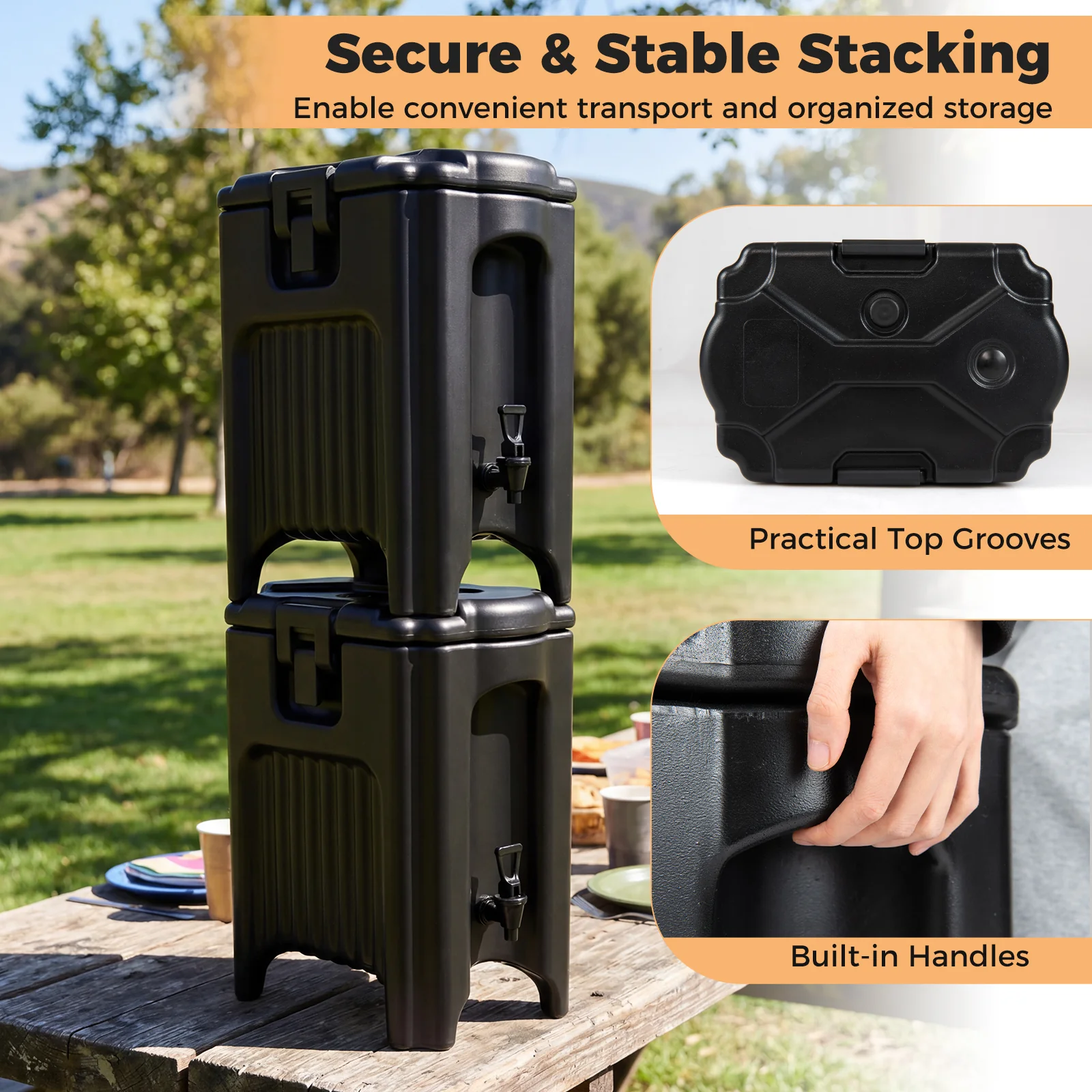 4.4 Gallons Insulated Beverage Dispenser, Set of 2, Black - Image 6