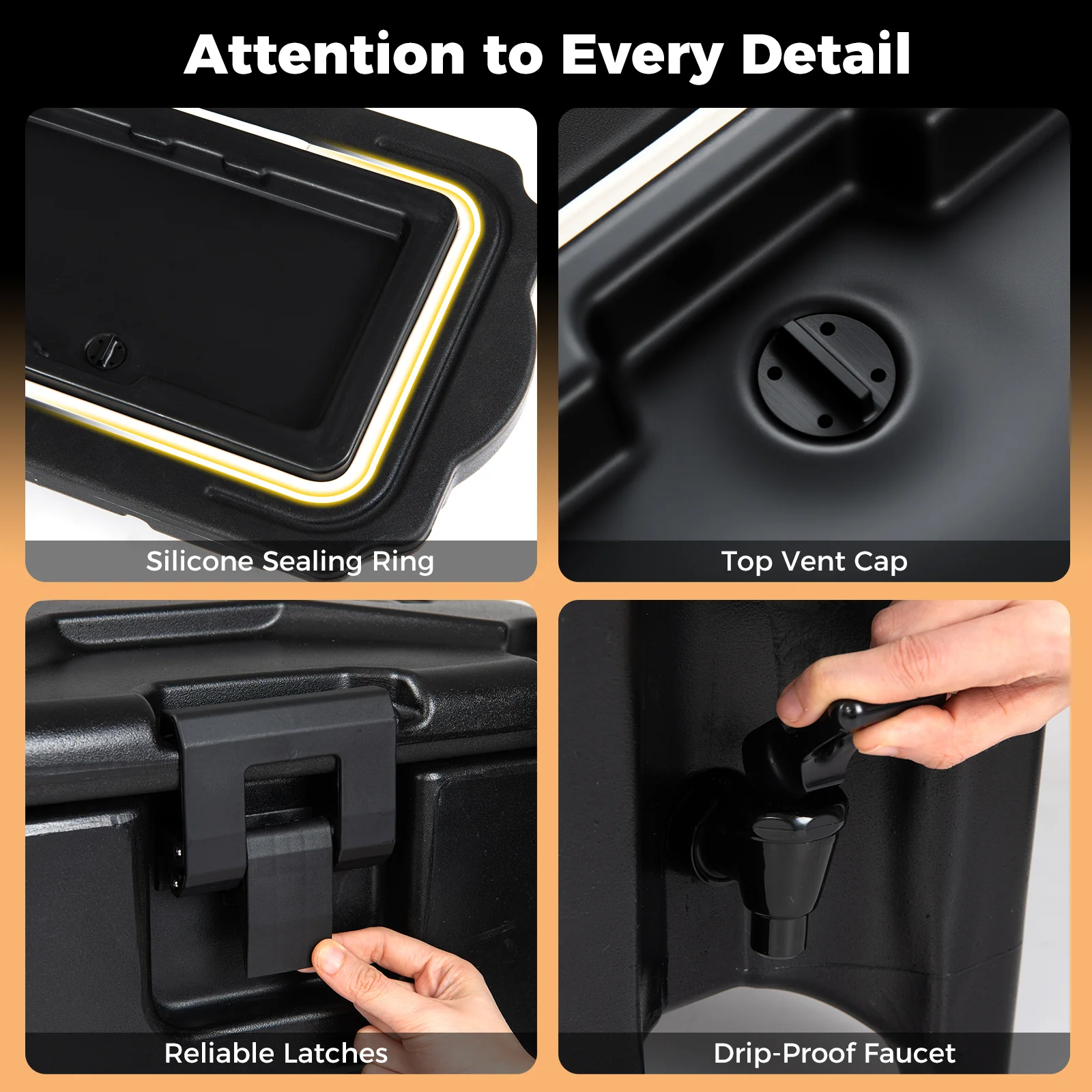 4.4 Gallons Insulated Beverage Dispenser, Set of 2, Black - Image 8