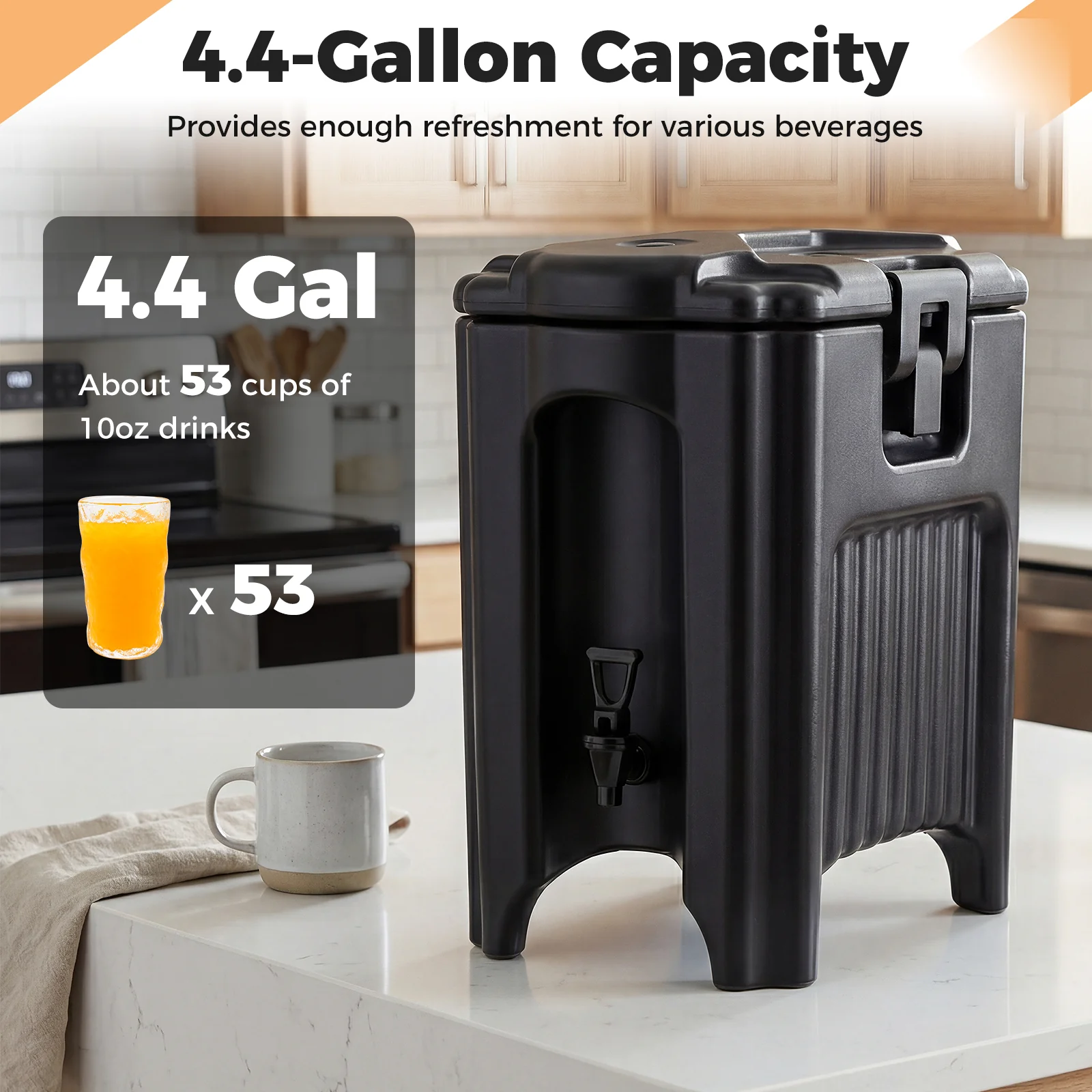 4.4 Gallons Insulated Beverage Dispenser, Set of 2, Black - Image 9