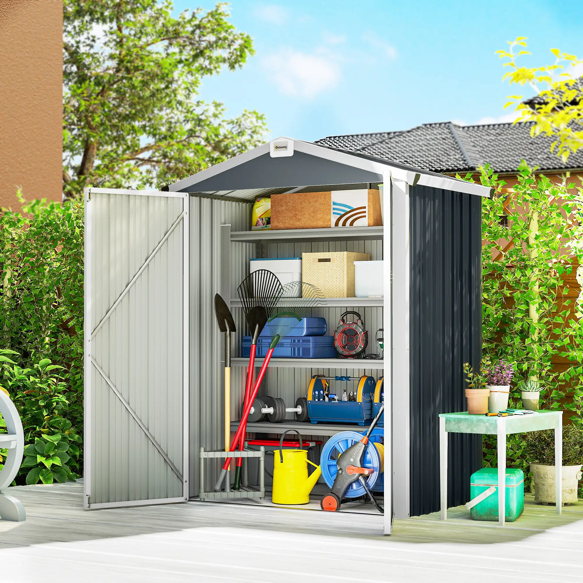 4.4' x 3' Metal Garden Shed, Outdoor Storage With Double Doors - Image 2
