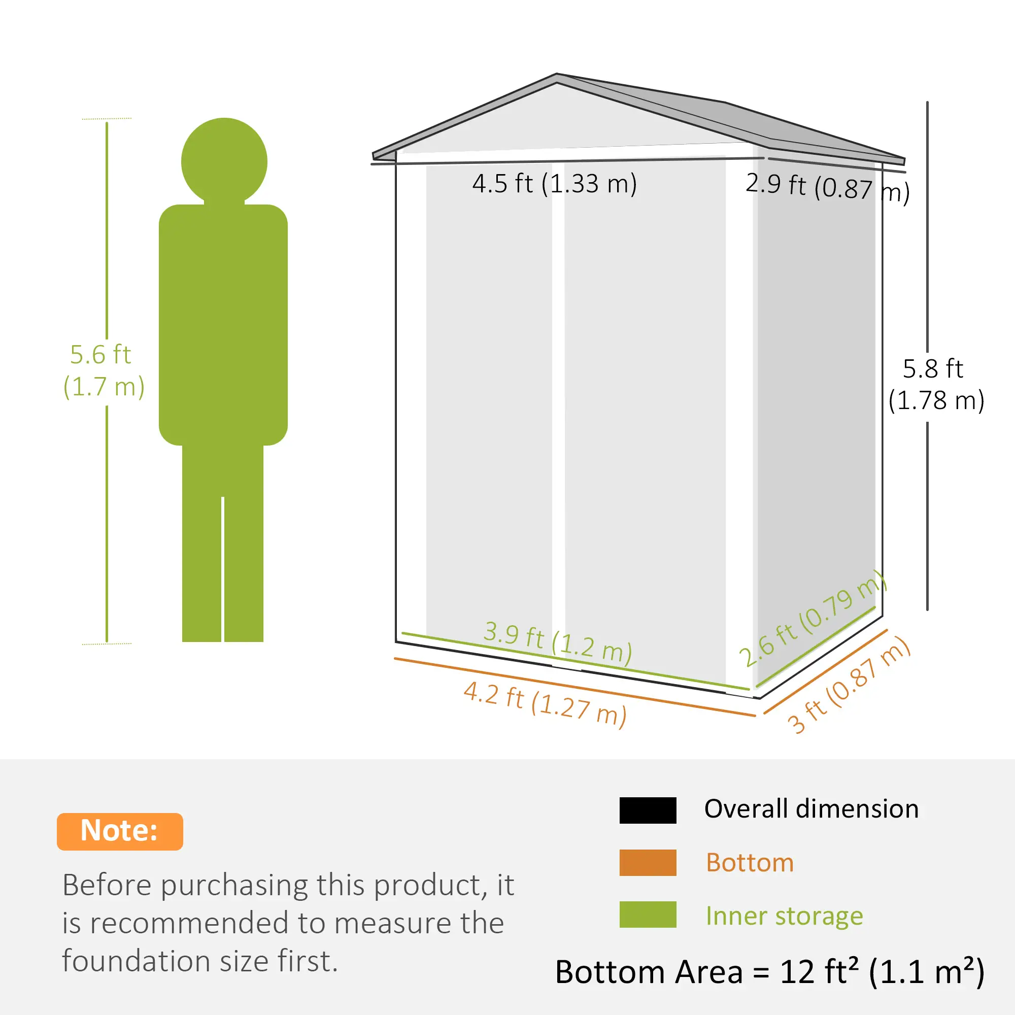 4.4' x 3' Metal Garden Shed, Outdoor Storage With Double Doors - Image 3