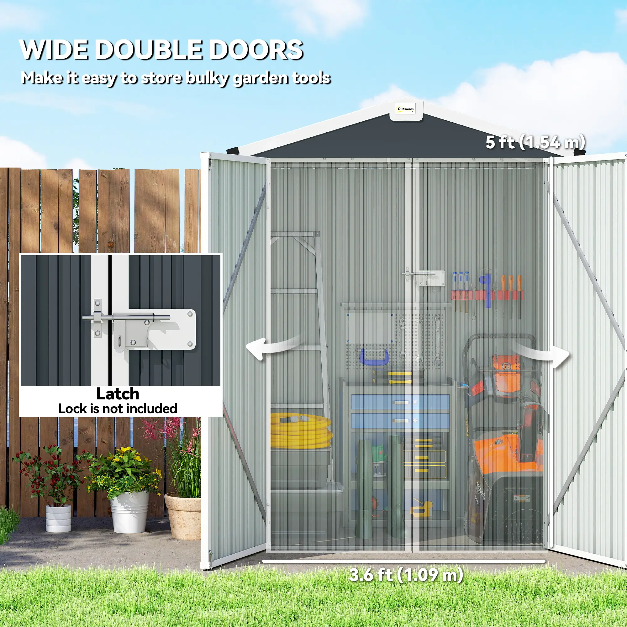 4.4' x 3' Metal Garden Shed, Outdoor Storage With Double Doors - Image 4