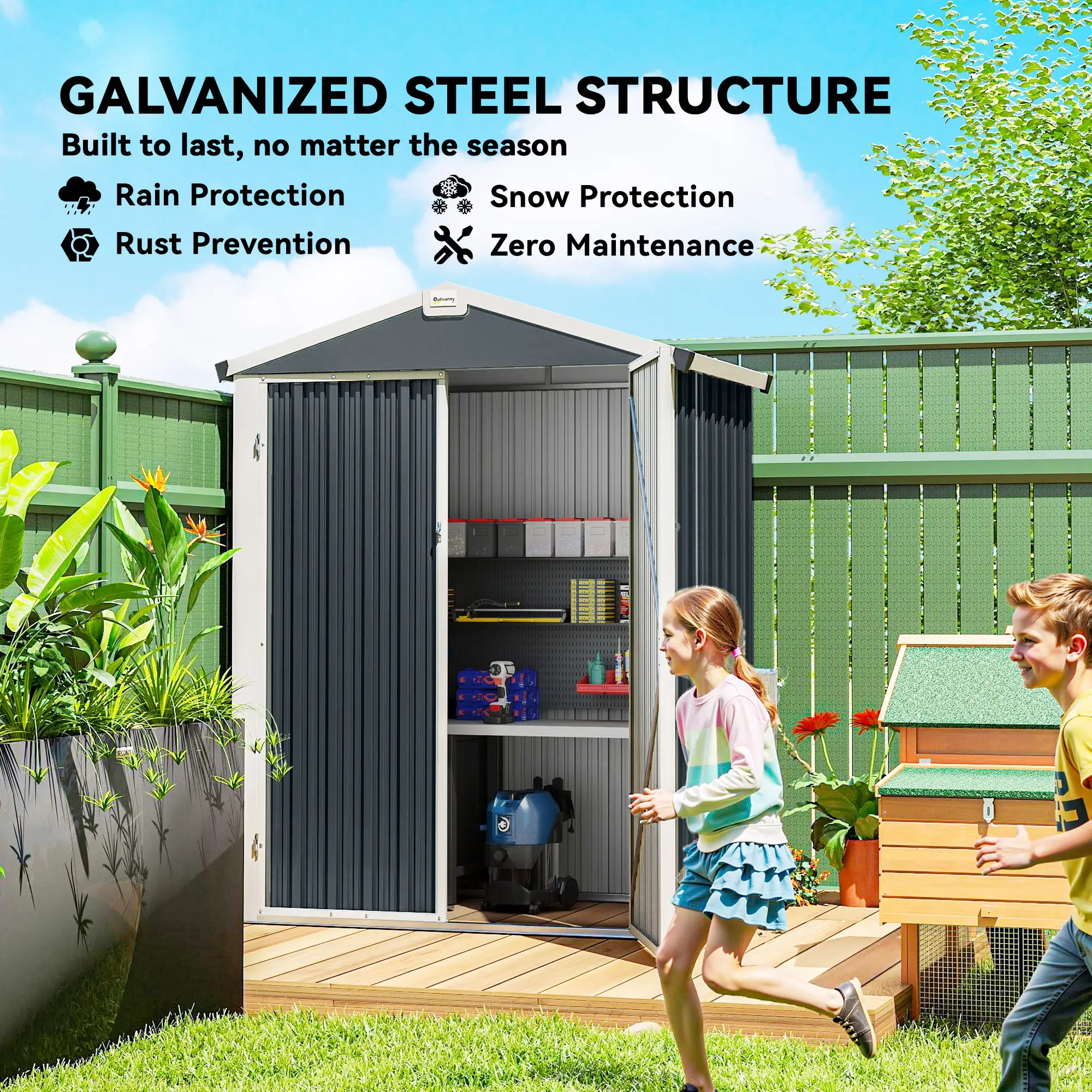 4.4' x 3' Metal Garden Shed, Outdoor Storage With Double Doors - Image 5