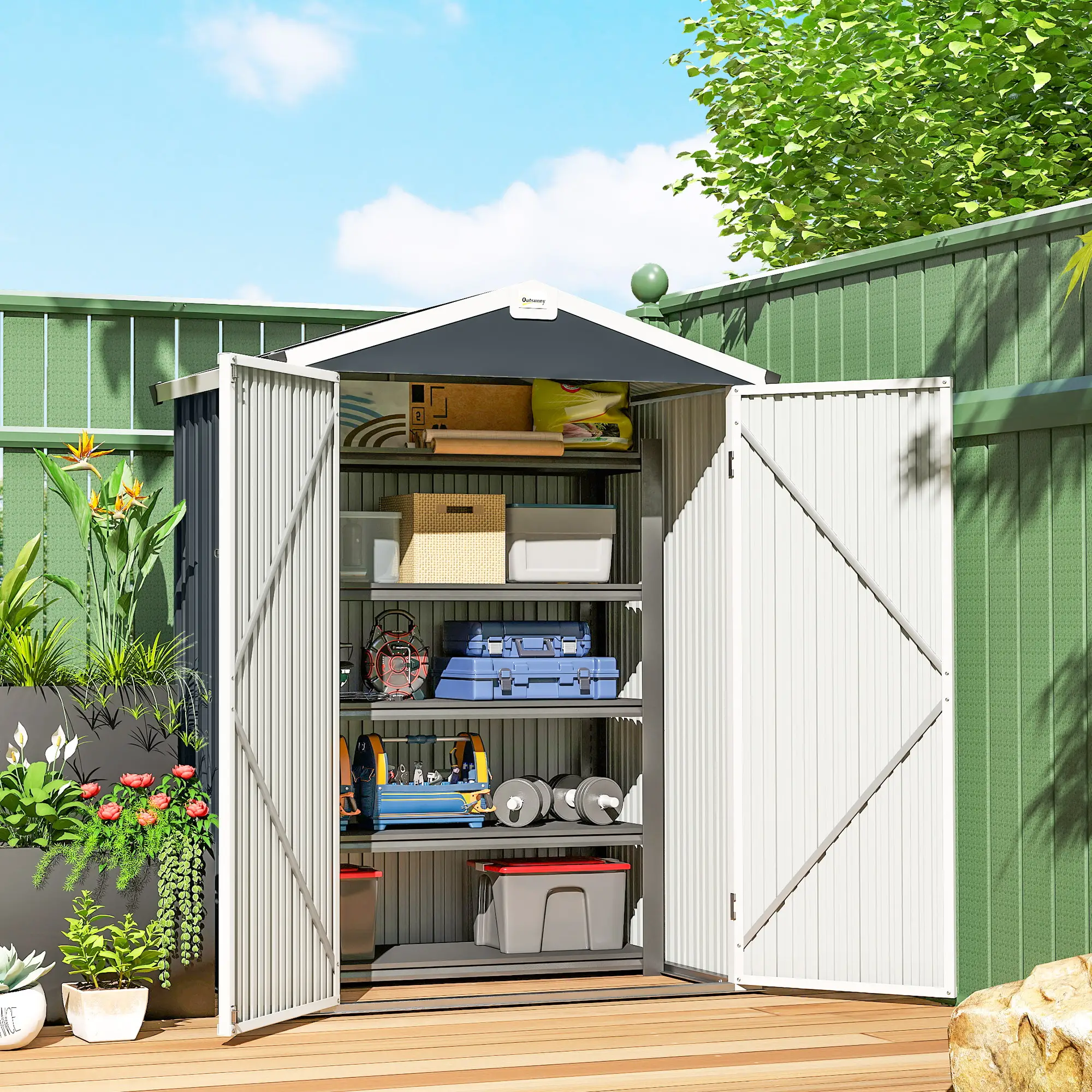 4.4' x 3' Metal Garden Shed, Outdoor Storage With Double Doors - Image 8